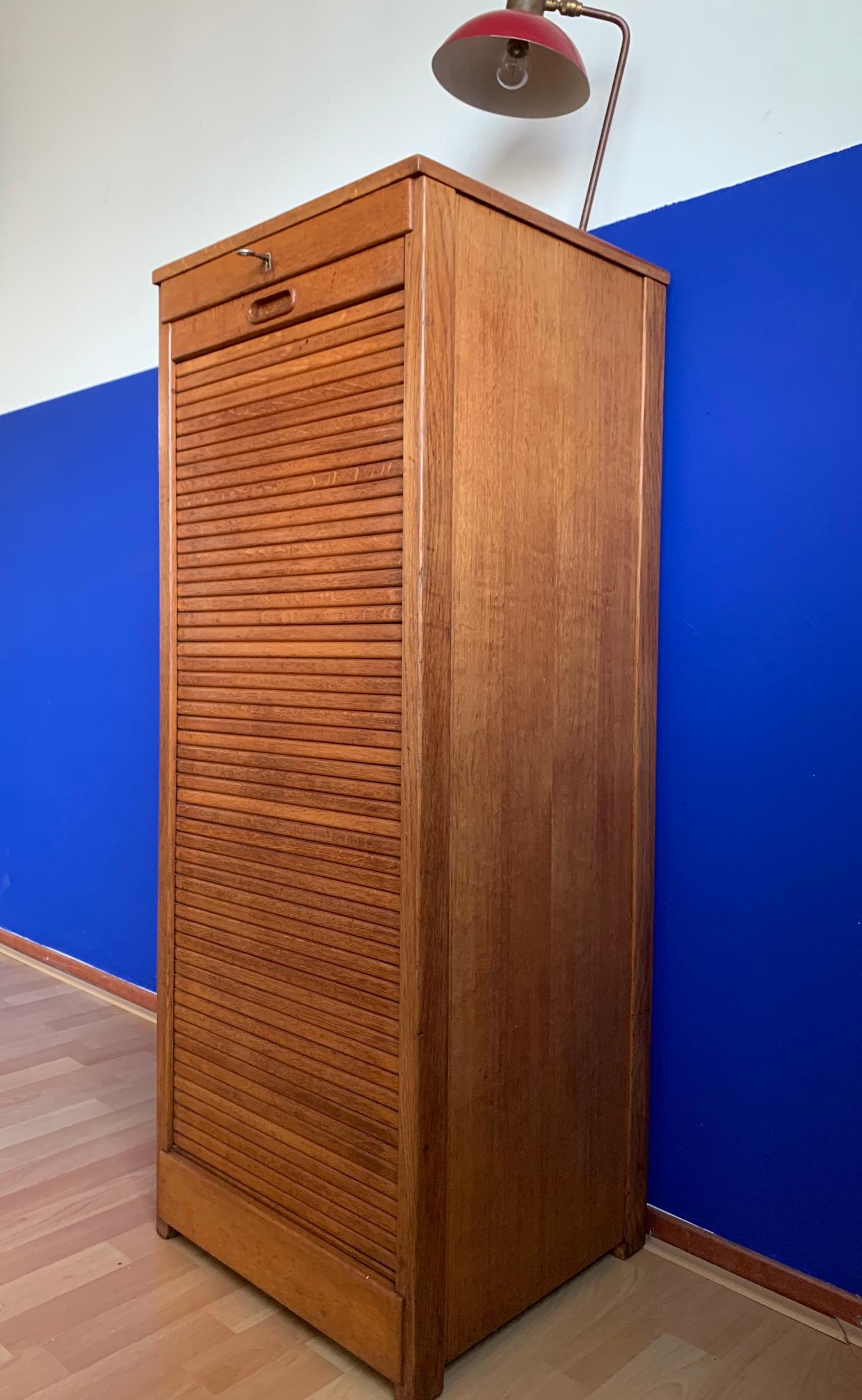 Oak Beautiful & Practical Dutch Art Deco Filing Cabinet with Roller Door & 9 Drawers