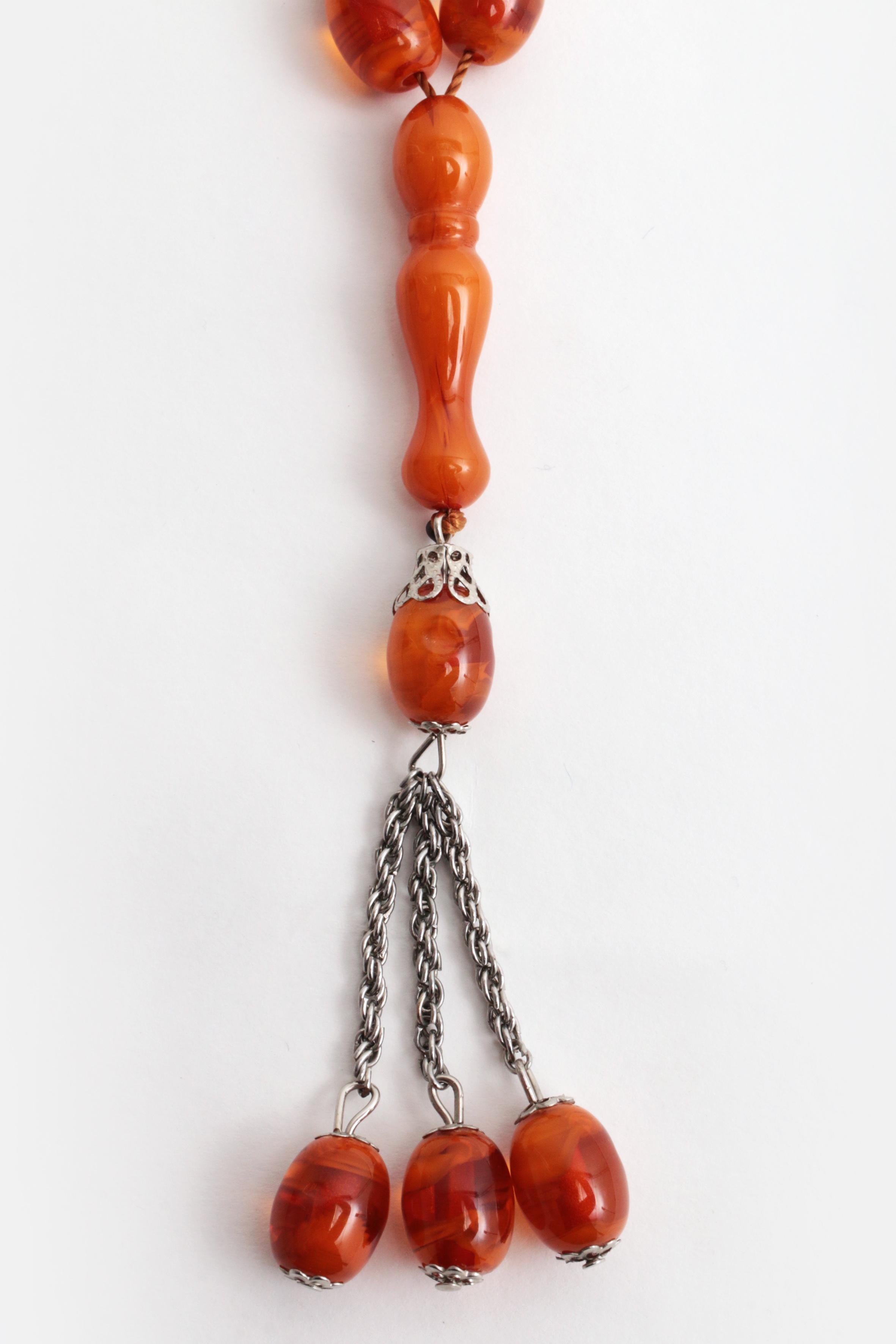 Multi-gemstone Beautiful Prayer Necklace Made of Amber from the 1960s For Sale