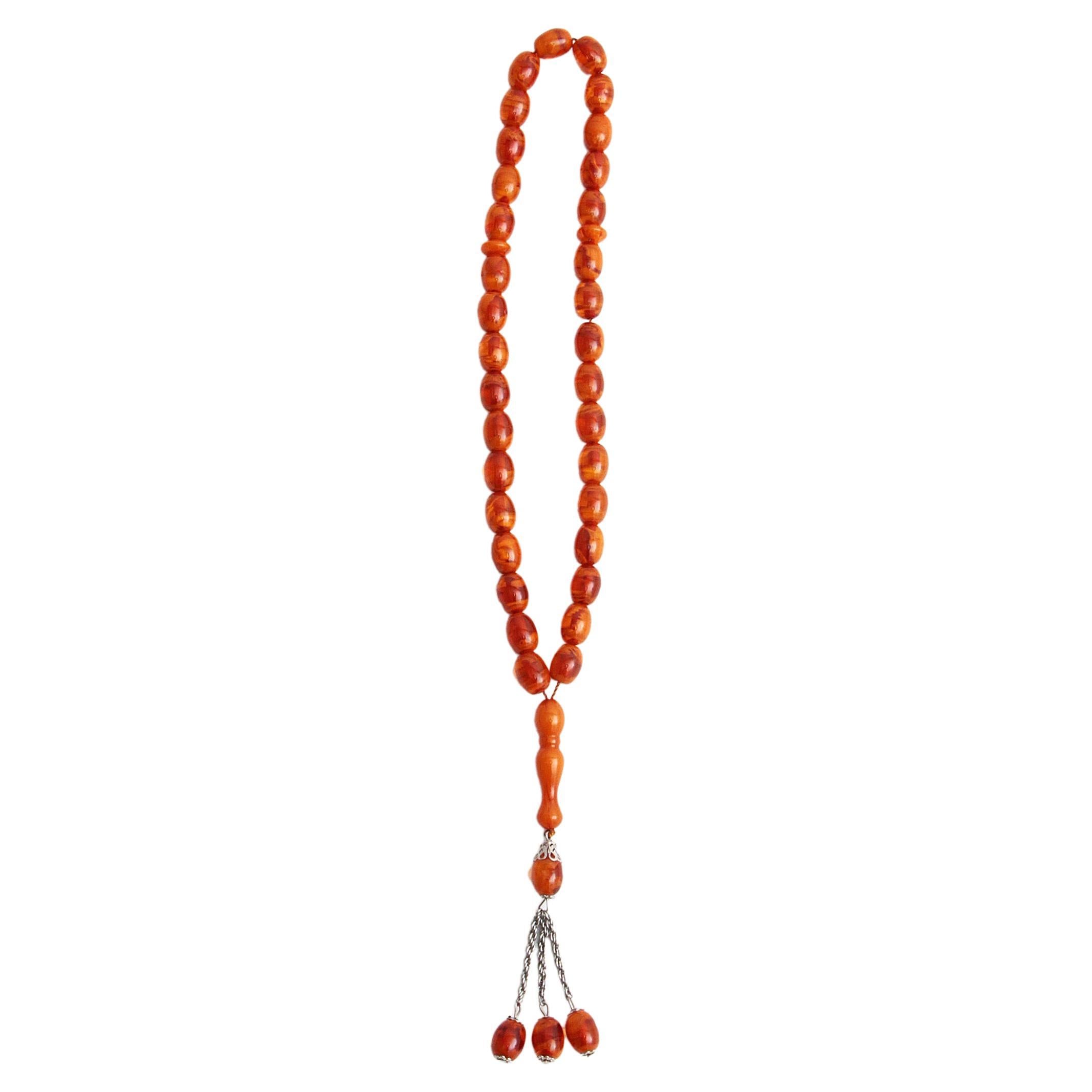 Magnifique collier de prières en ambre des années 1960