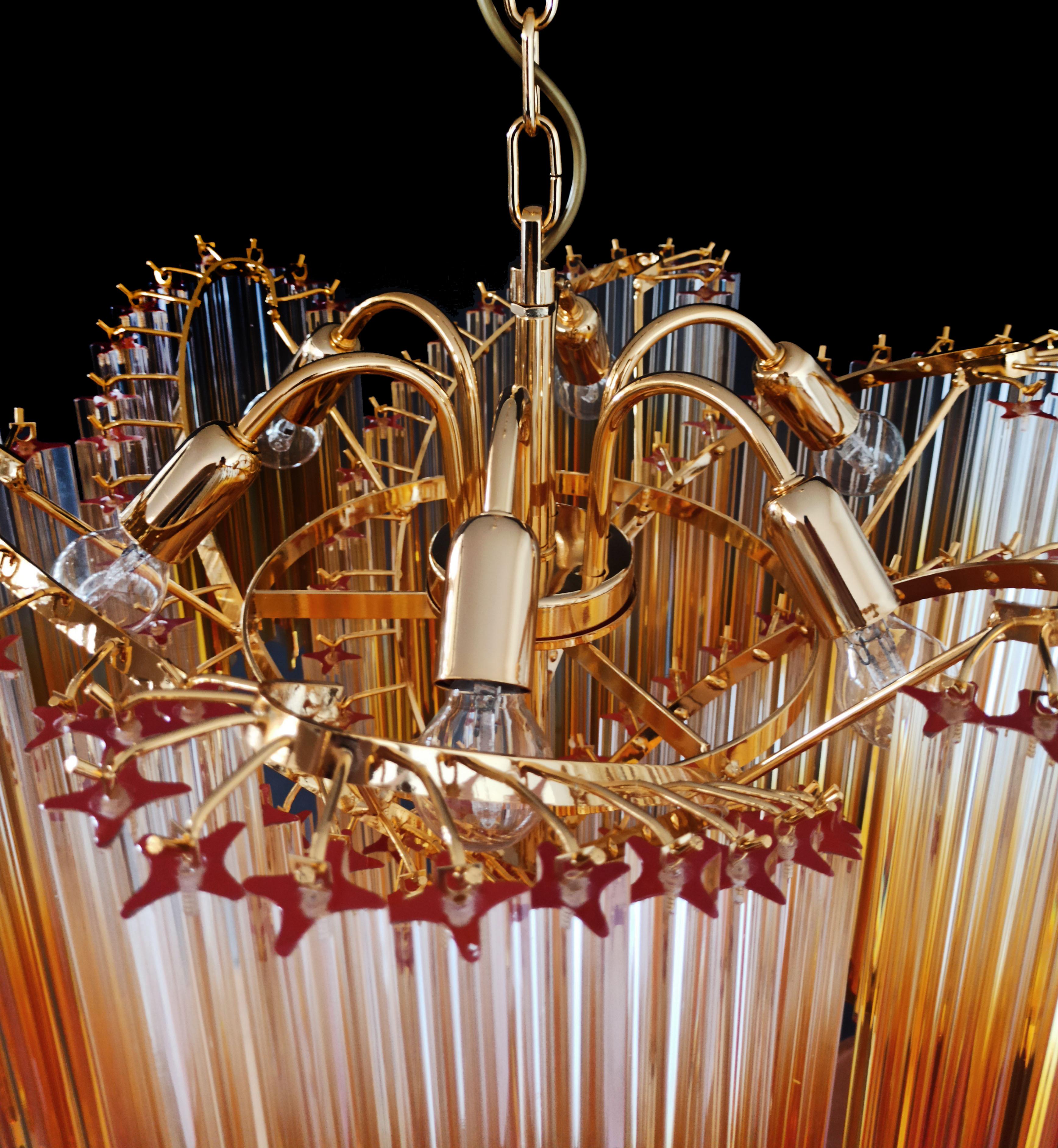 Magnifique lustre Quadriedri en verre de Murano avec prisme en ambre à 114 teintes  en vente 3