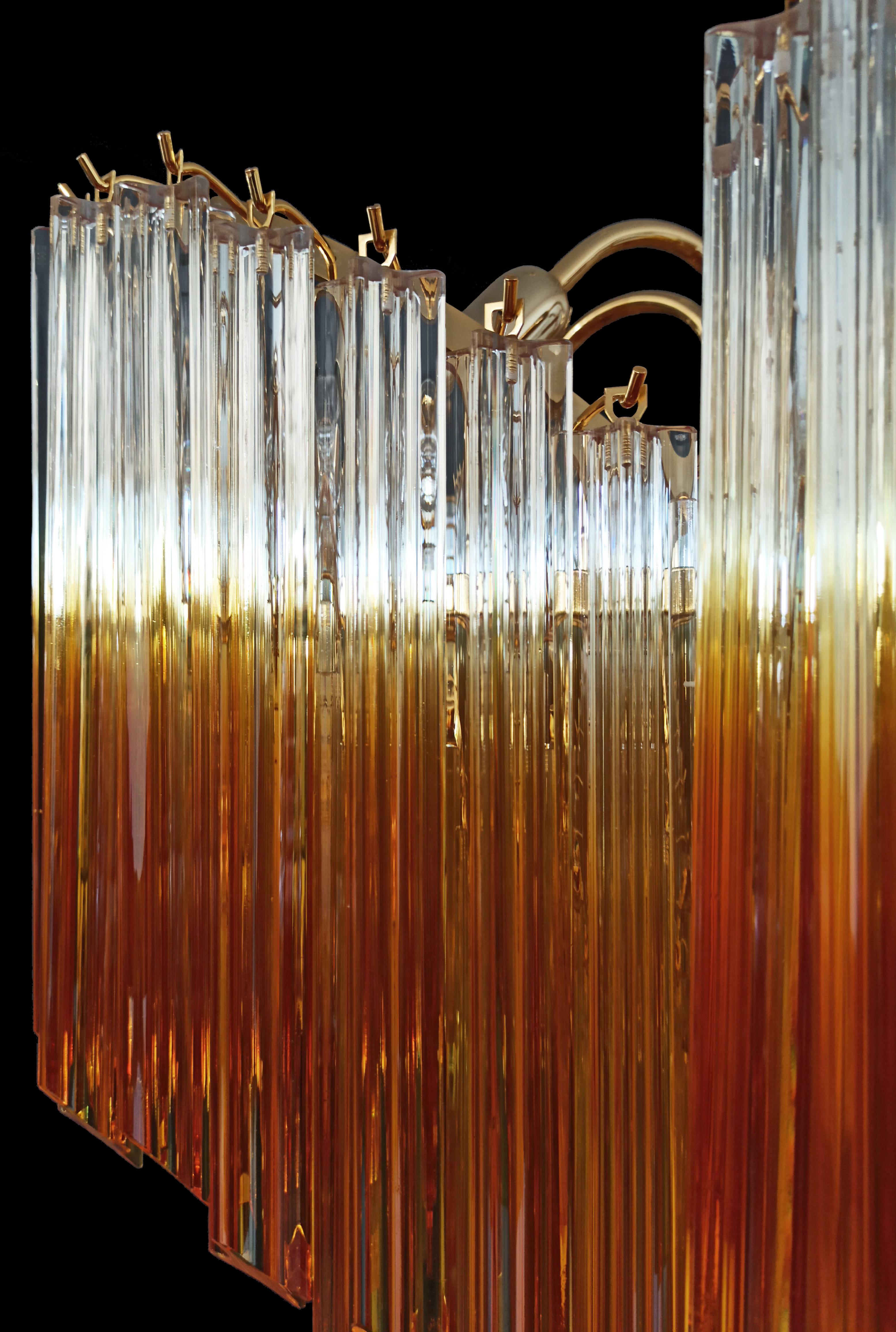 Magnifique lustre Quadriedri en verre de Murano avec prisme en ambre à 114 teintes  en vente 6