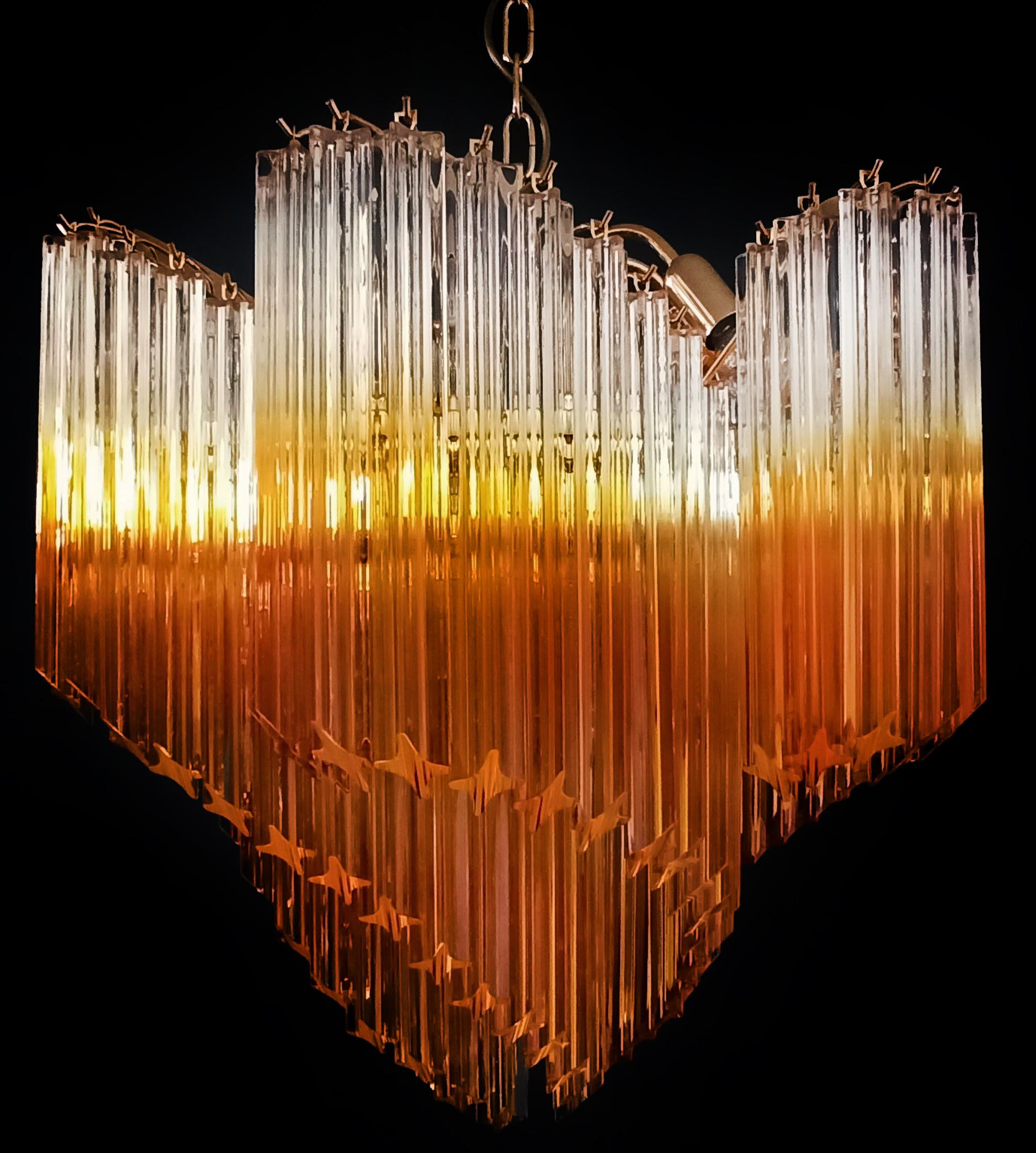 Magnifique lustre Quadriedri en verre de Murano avec prisme en ambre à 114 teintes  en vente 9