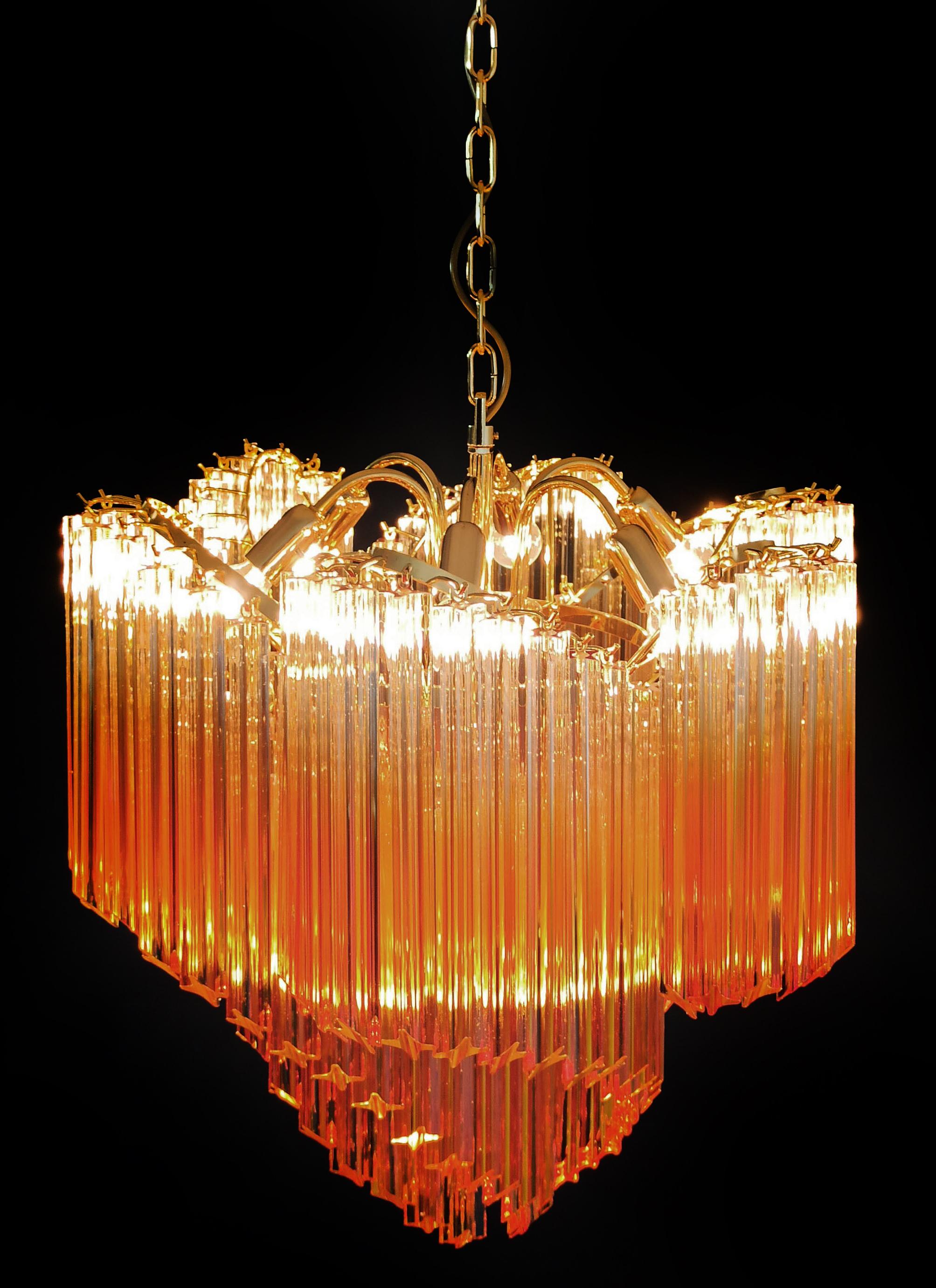 Magnifique lustre Quadriedri en verre de Murano avec prisme en ambre à 114 teintes  en vente 10