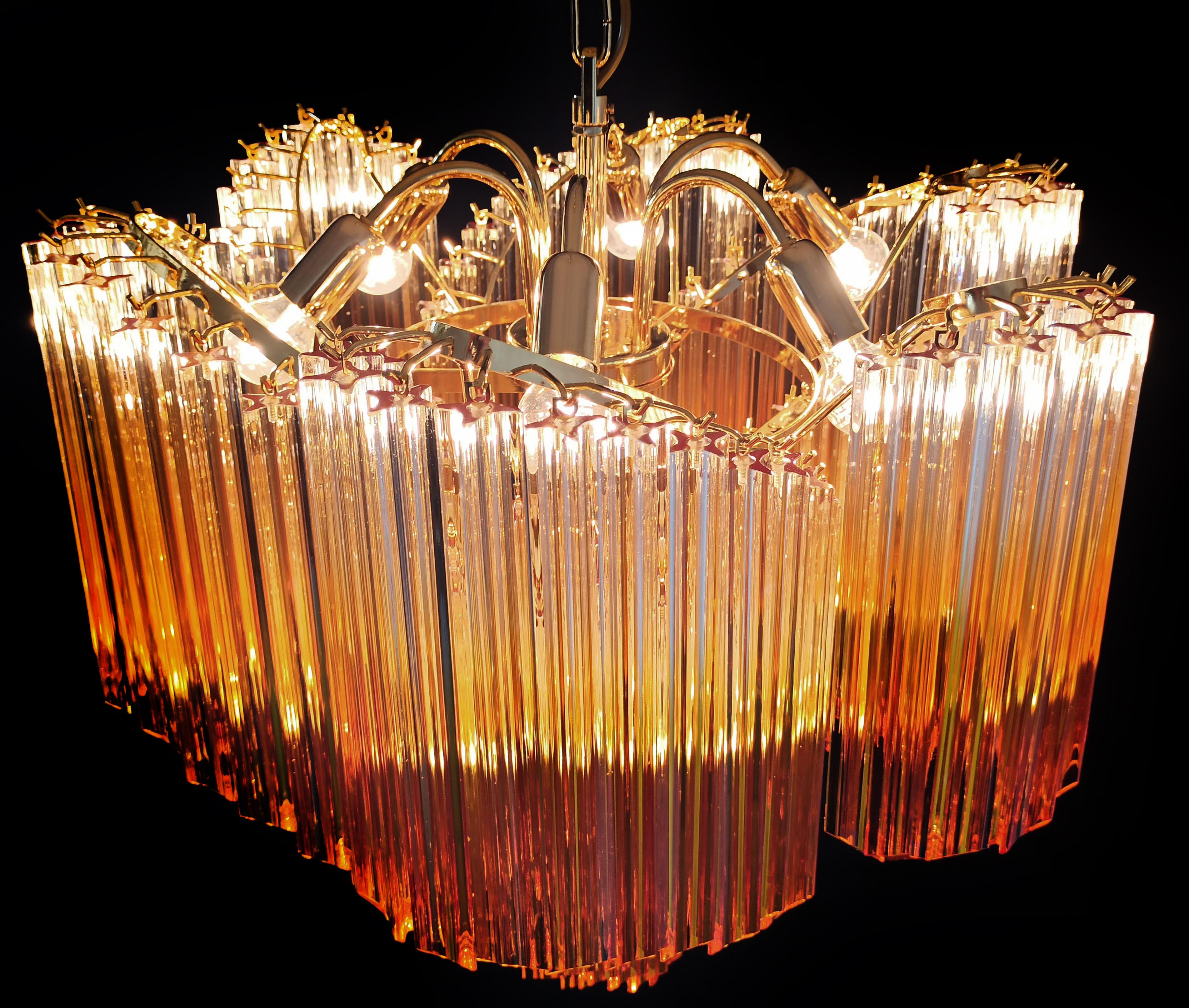 Magnifique lustre Quadriedri en verre de Murano avec prisme en ambre à 114 teintes  en vente 13