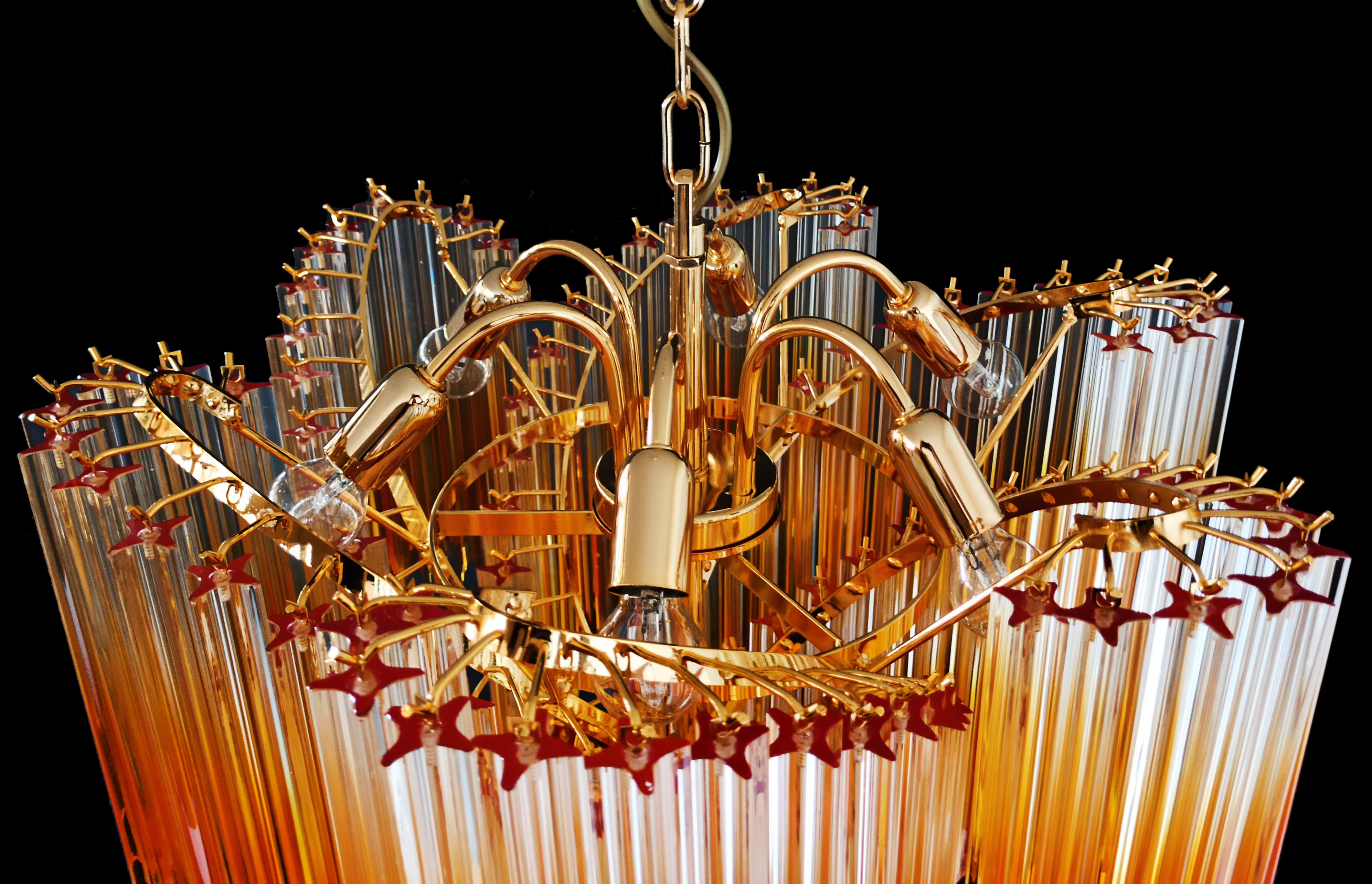 Magnifique lustre Quadriedri en verre de Murano avec prisme en ambre à 114 teintes  en vente 2