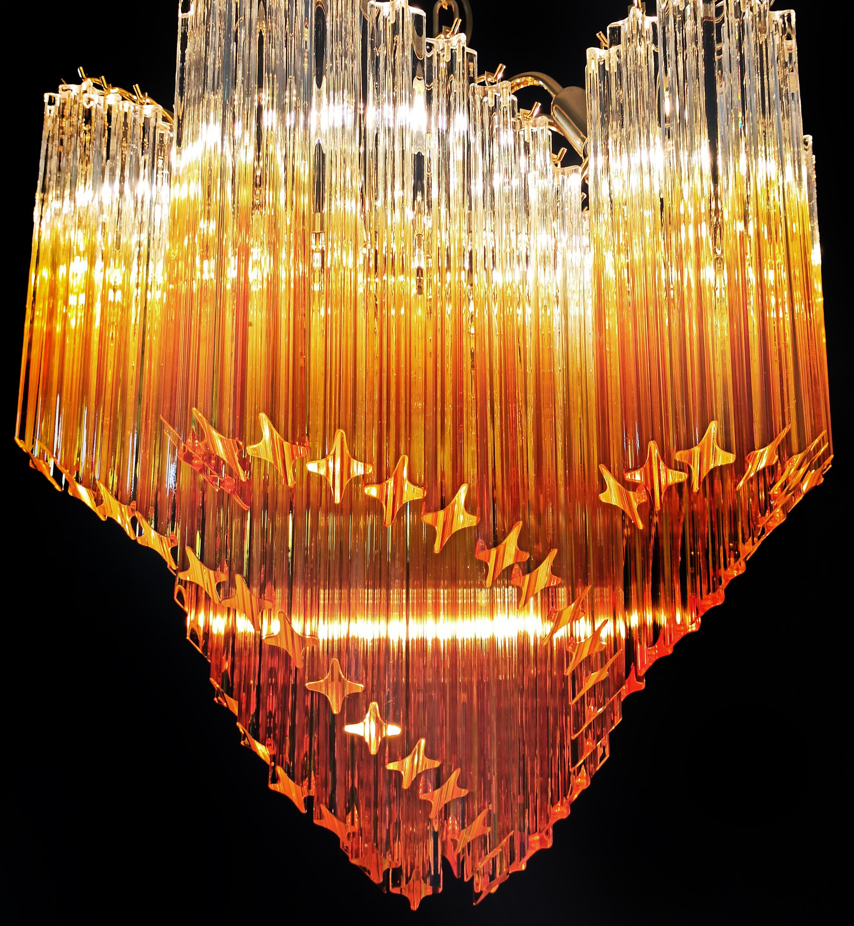 Beautiful Quadriedri Murano glass Chandeliers - 114 shaded amber prism  For Sale 5