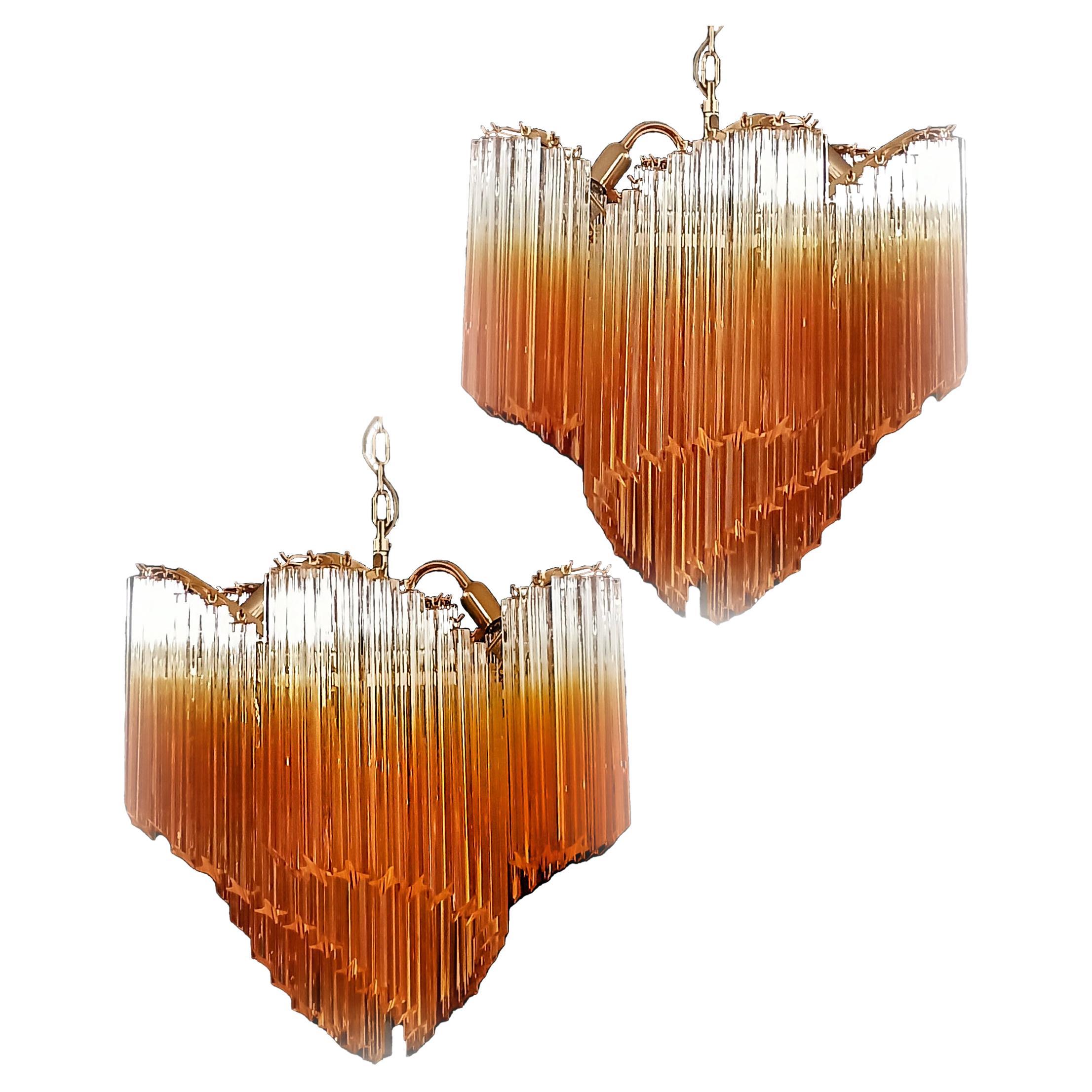 Beautiful Quadriedri Murano glass Chandeliers - 114 shaded amber prism  For Sale
