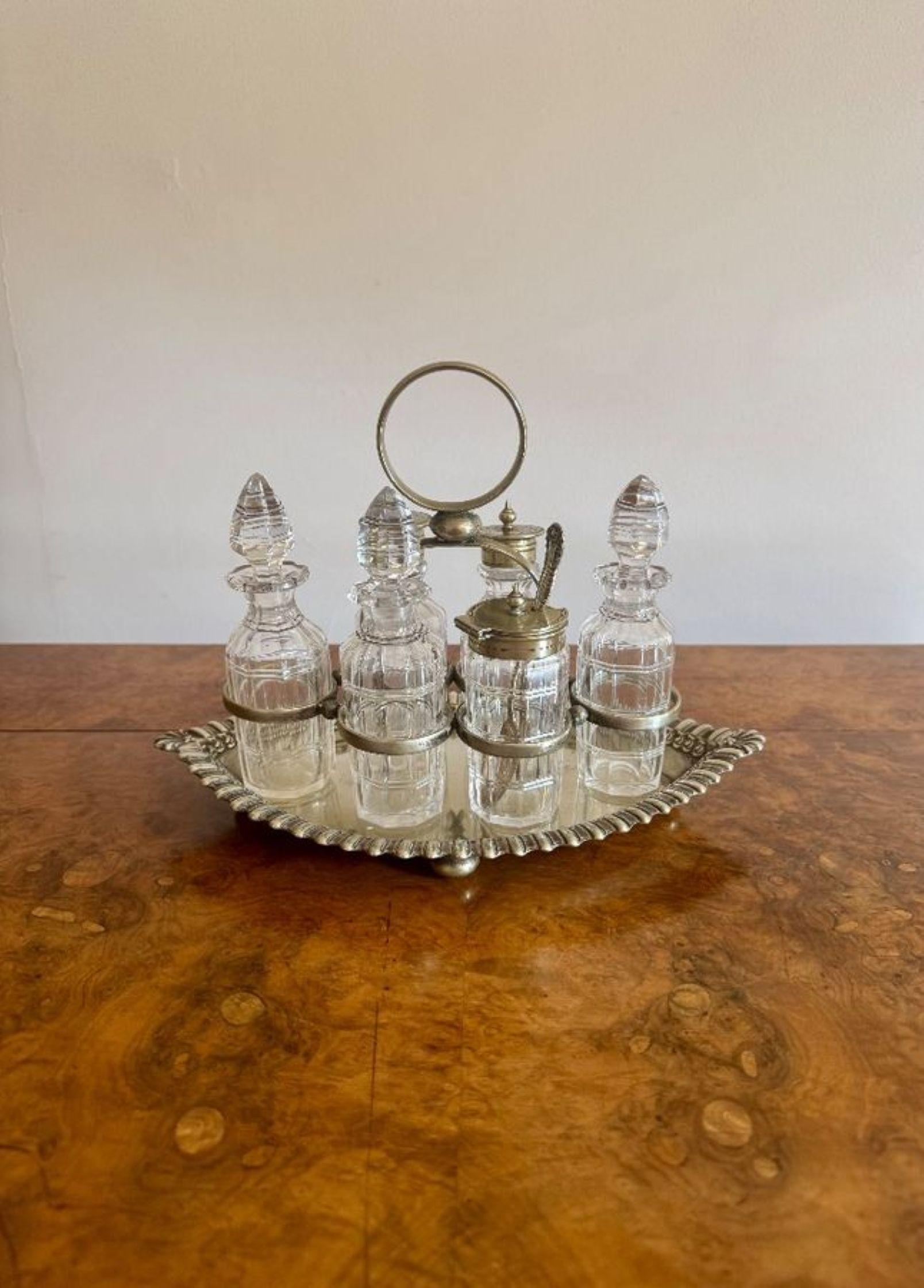 20th Century Beautiful quality antique Edwardian silver plated six bottle cruet set For Sale