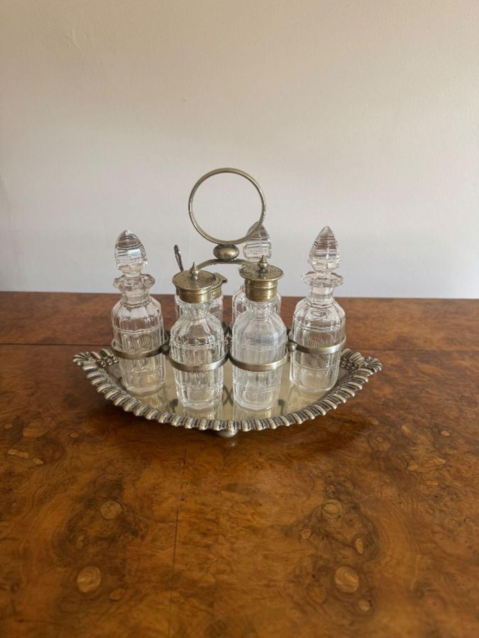 Silver Plate Beautiful quality antique Edwardian silver plated six bottle cruet set For Sale