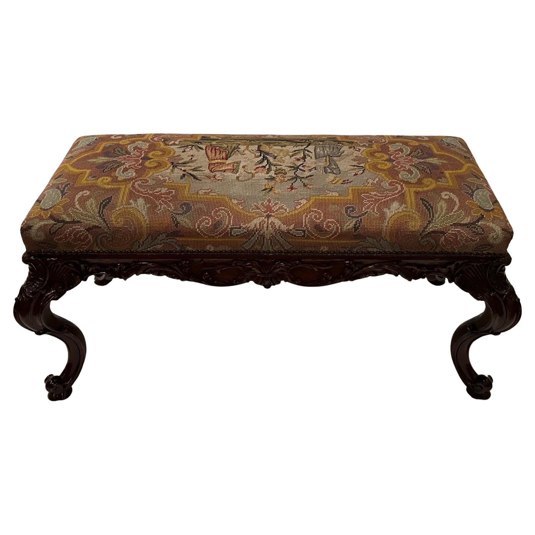 Beautiful Quality Antique English Georgian Style Mahogany & Needlepoint Bench