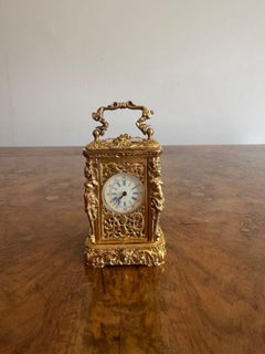 Beautiful quality antique Victorian ornate brass miniature carriage clock