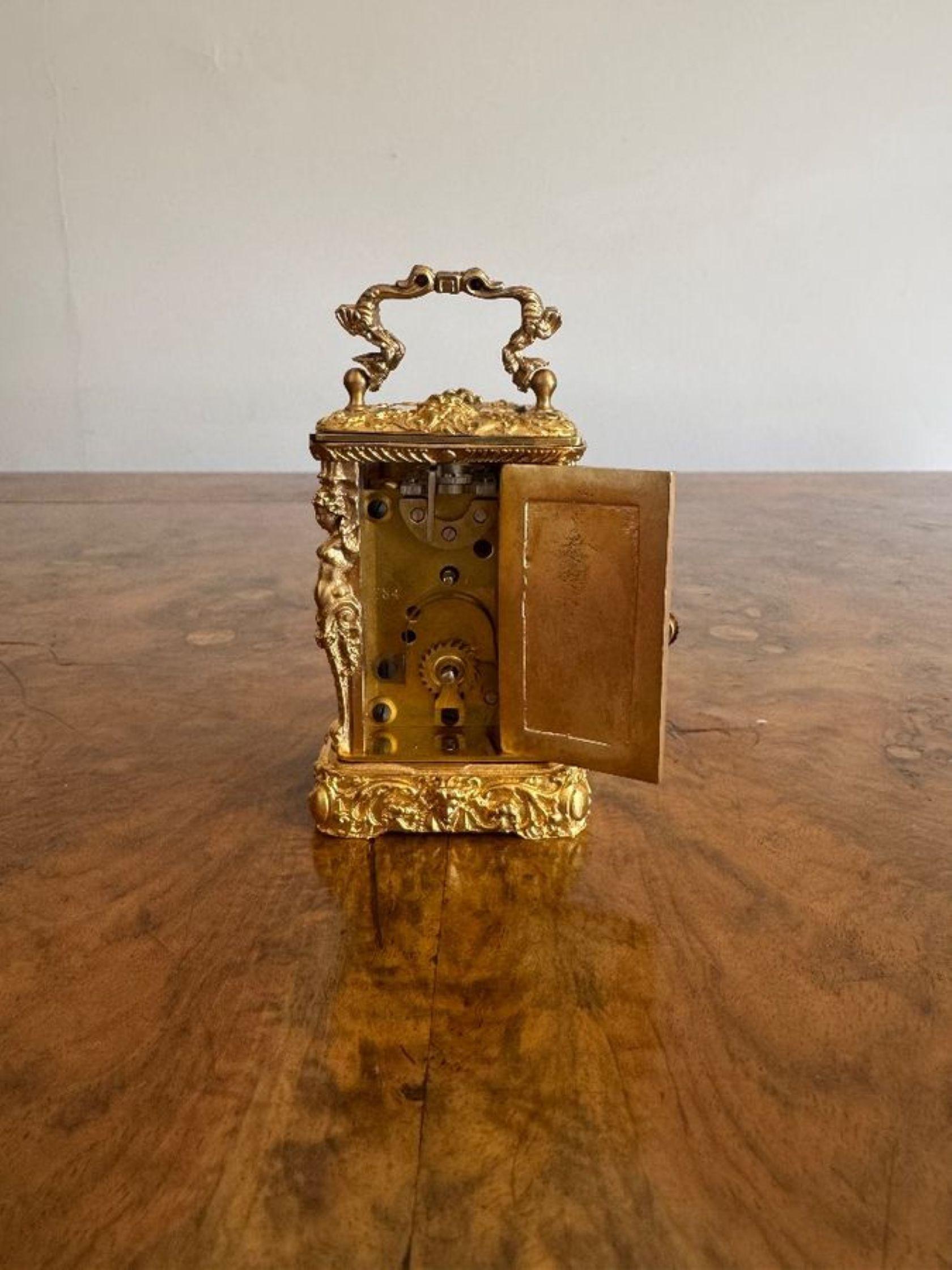 19th Century Beautiful quality antique Victorian ornate brass miniature carriage clock For Sale