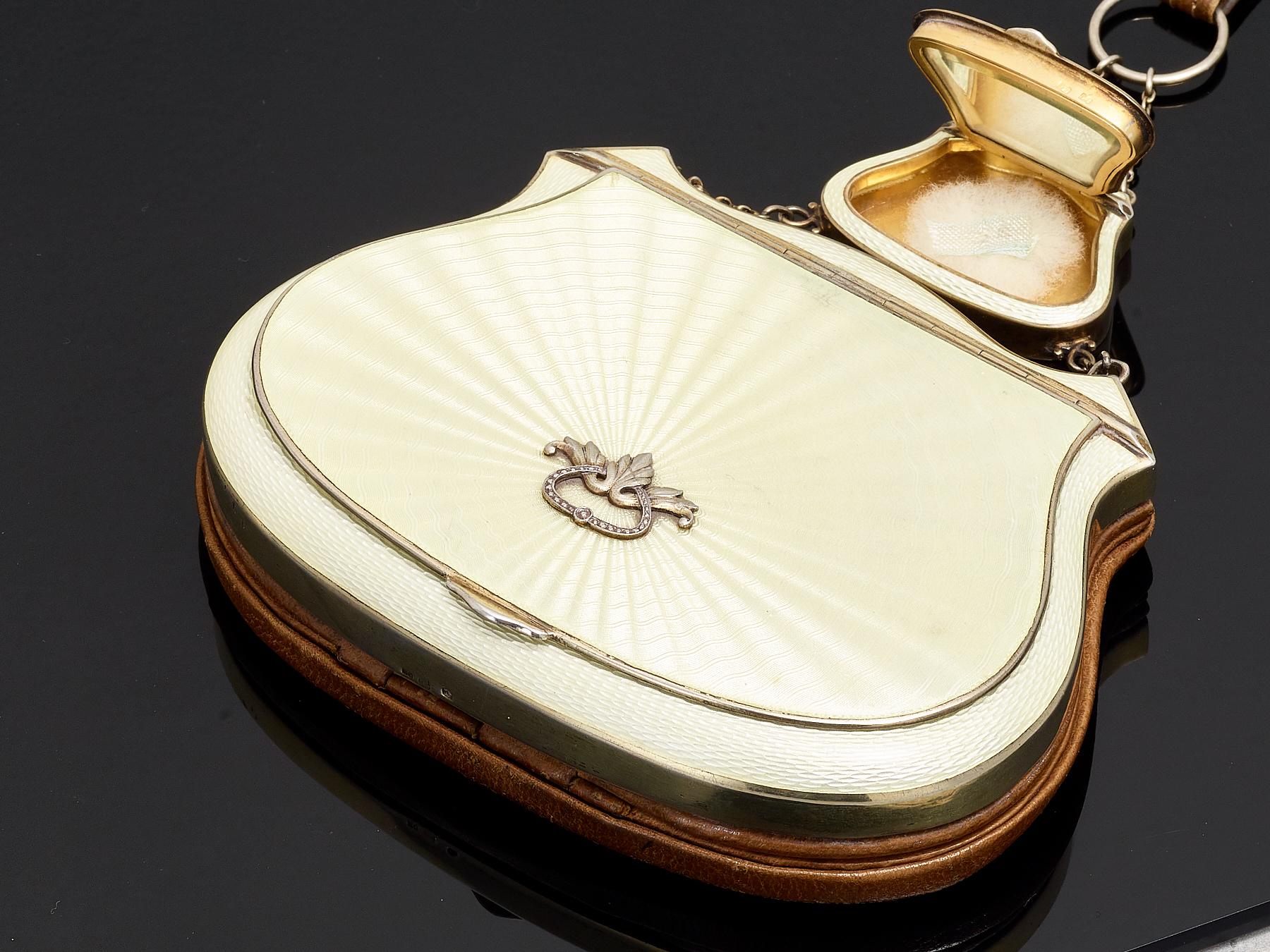 French Antique Sterling Silver and Guilloche Enamel Ladies Purse Circa 1920 For Sale