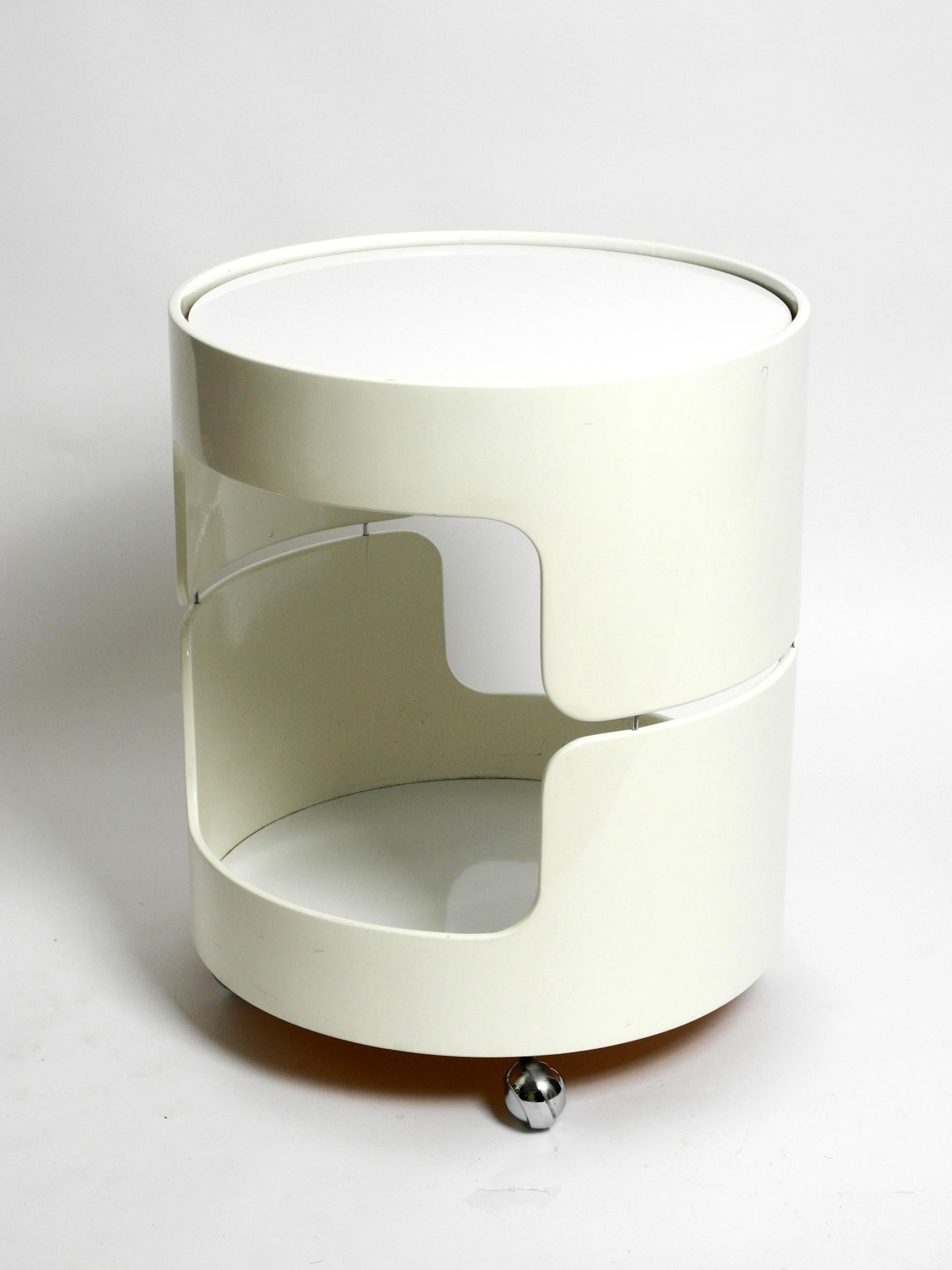 Beautiful Rare 1960s Beige White Side or Bar Table with Wheels Space Age Design 13