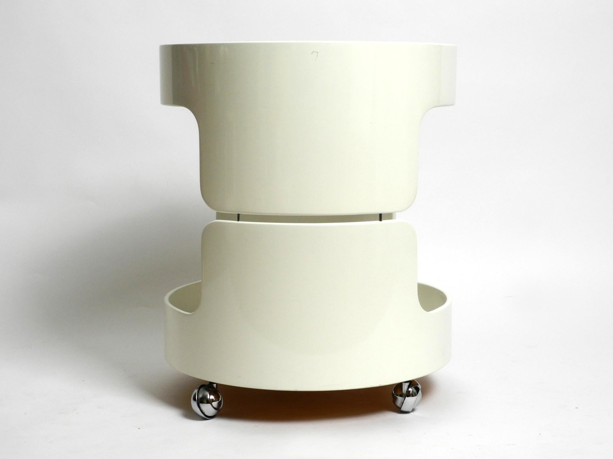 German Beautiful Rare 1960s Beige White Side or Bar Table with Wheels Space Age Design For Sale