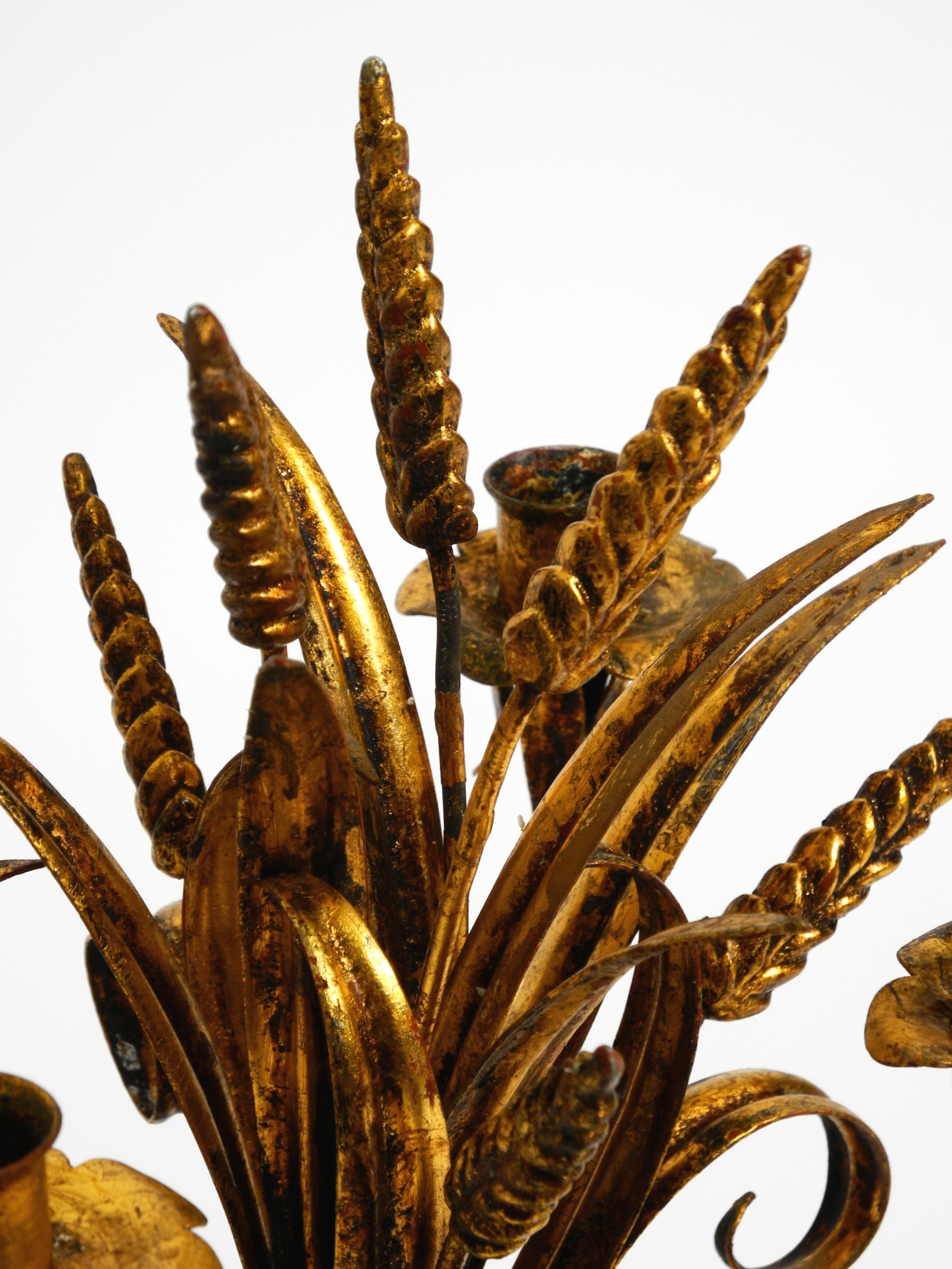 Bellissimo e raro candeliere floreale placcato oro degli anni '60 con spighe di grano di Hans Kögl In condizioni buone in vendita a München, DE