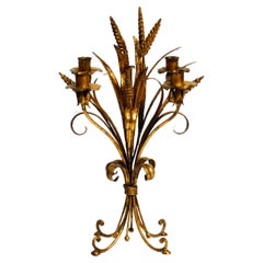 Precioso y raro candelabro floral dorado de los años 60 con espigas de trigo de Hans Kögl