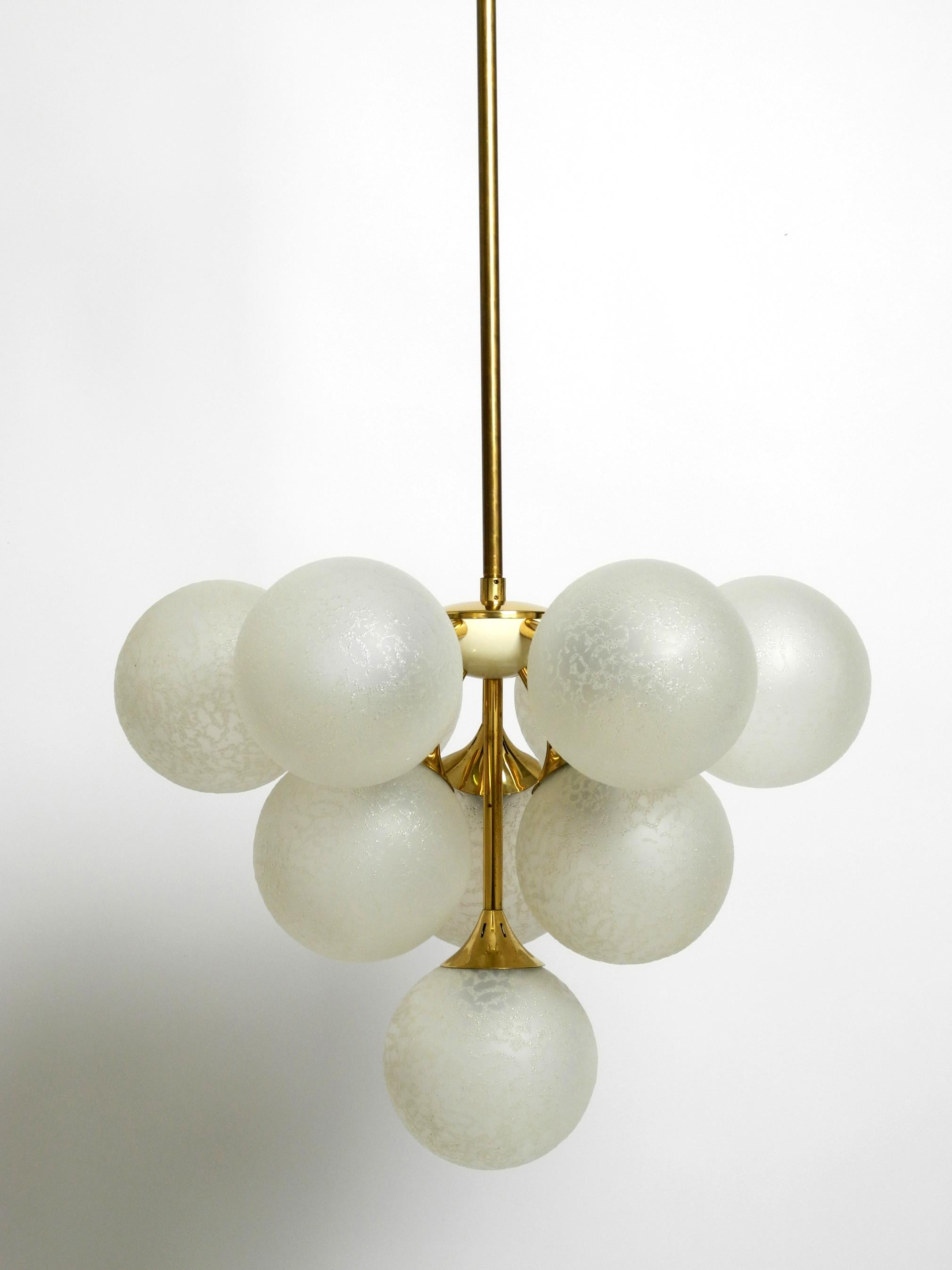 Beautiful rare 1960s Kaiser ceiling lamp with 10 spherical glass shades 11