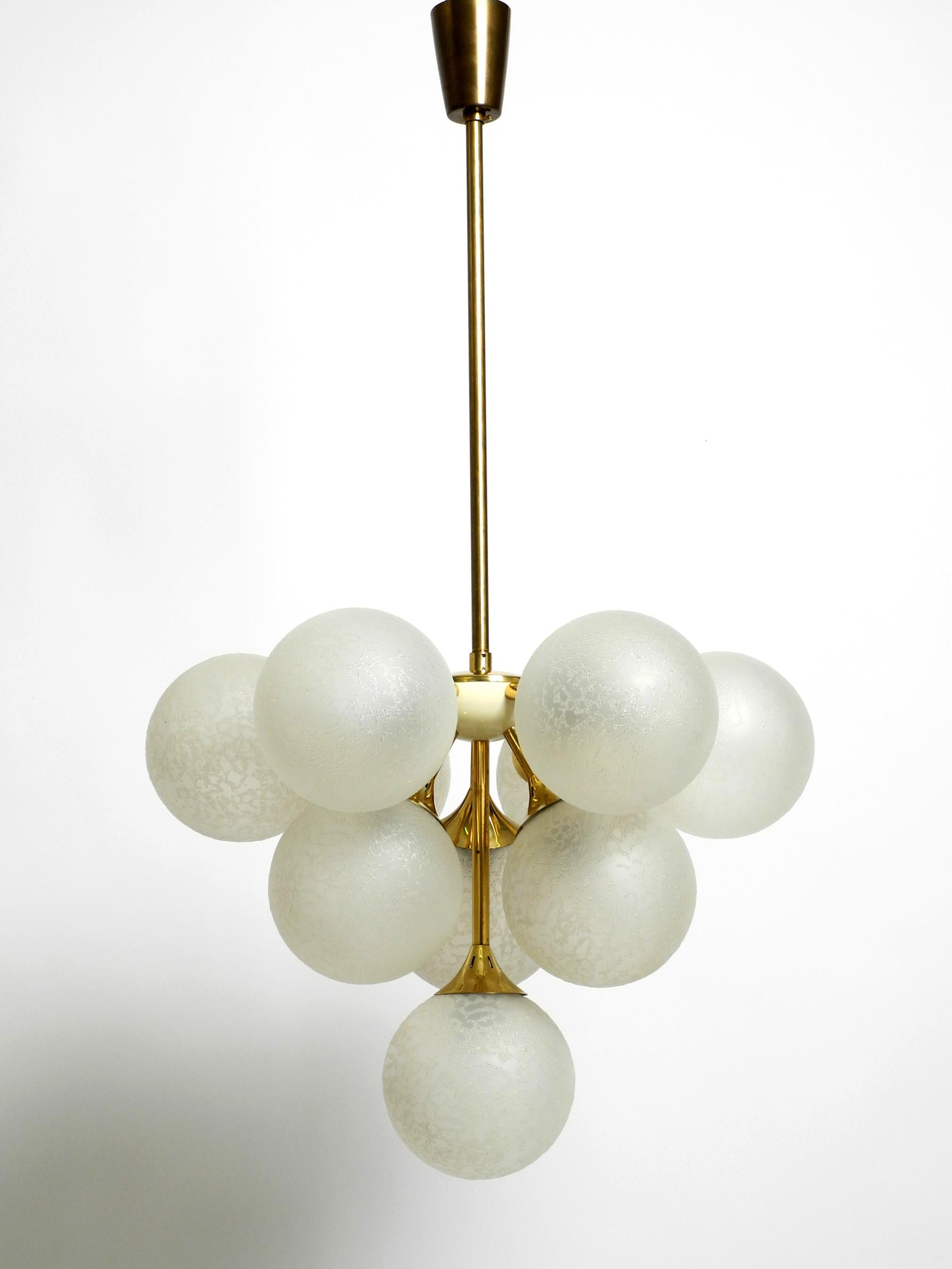 Beautiful rare 1960s Kaiser ceiling lamp with 10 spherical glass shades 12