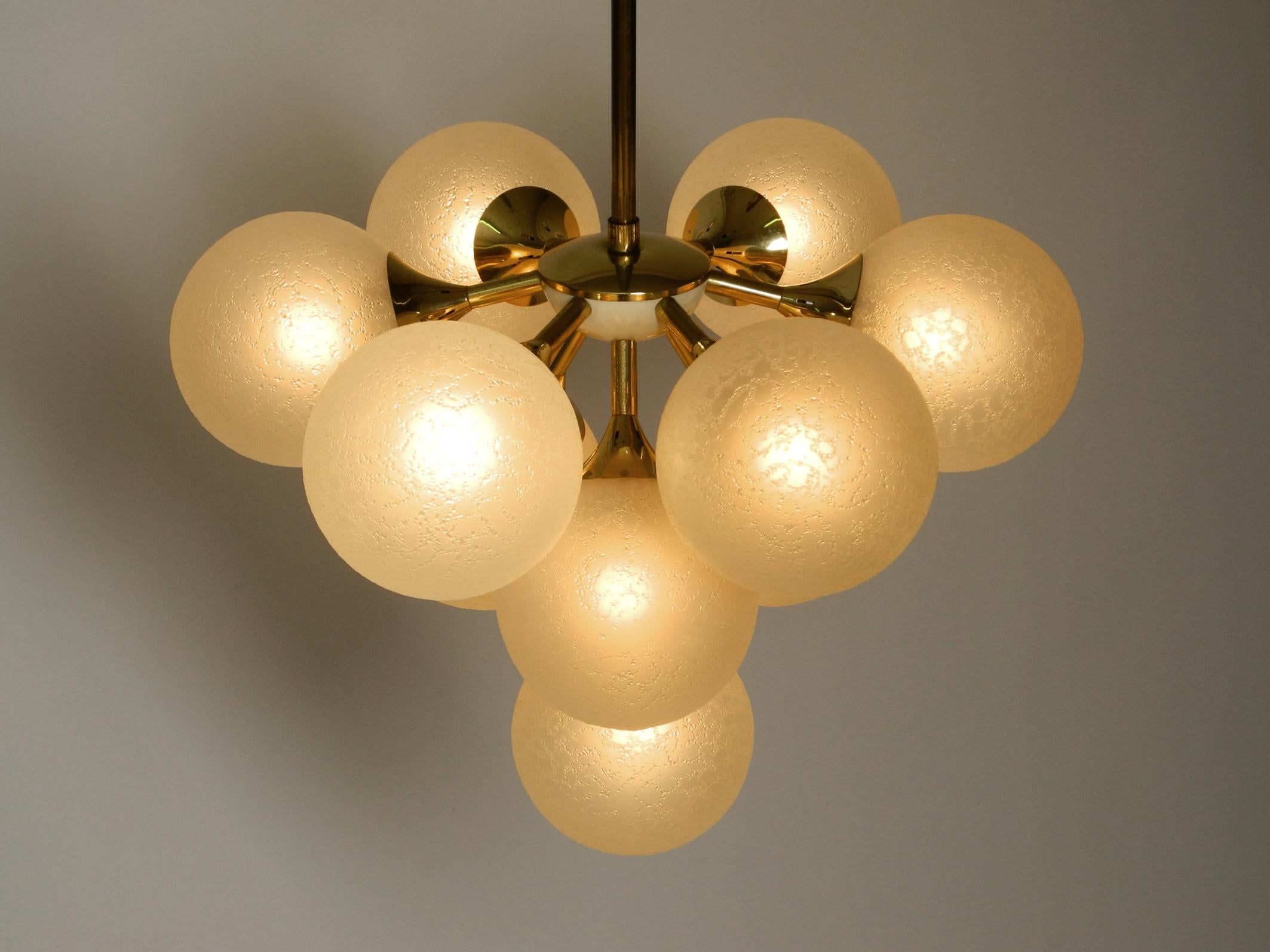 Beautiful rare 1960s Kaiser ceiling lamp with 10 spherical glass shades 13