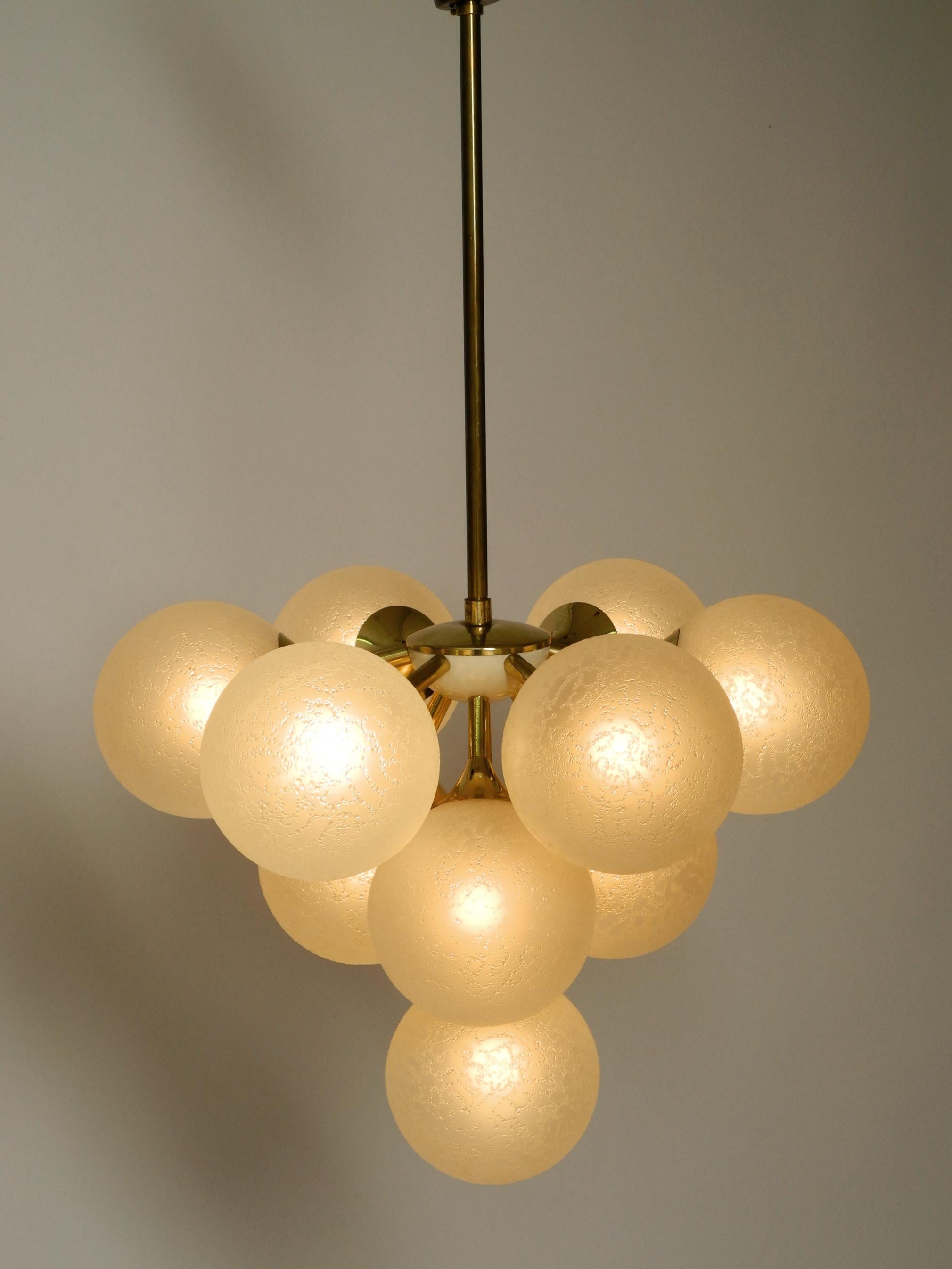 German Beautiful rare 1960s Kaiser ceiling lamp with 10 spherical glass shades