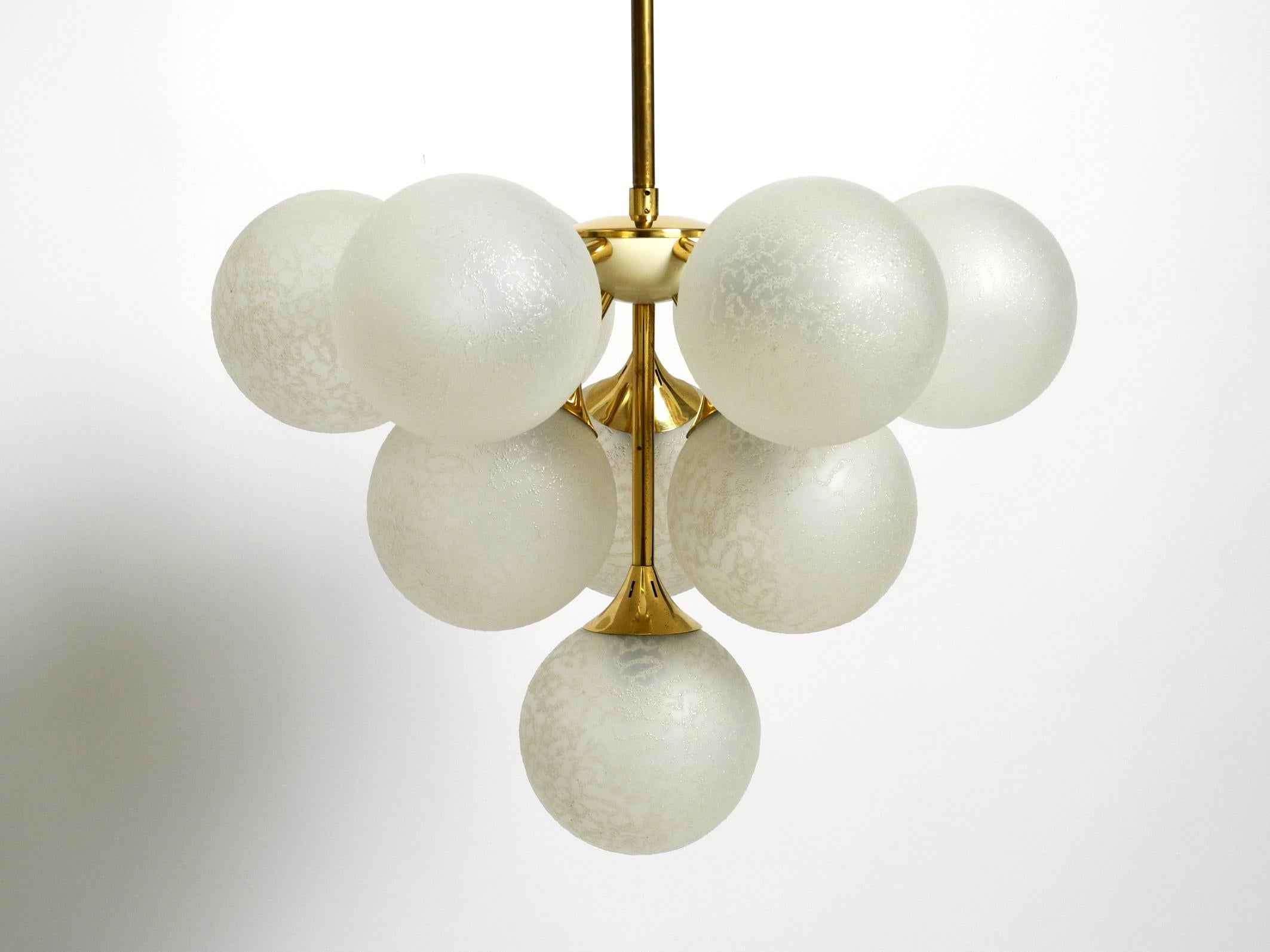 Beautiful rare 1960s Kaiser ceiling lamp with 10 spherical glass shades In Good Condition In München, DE
