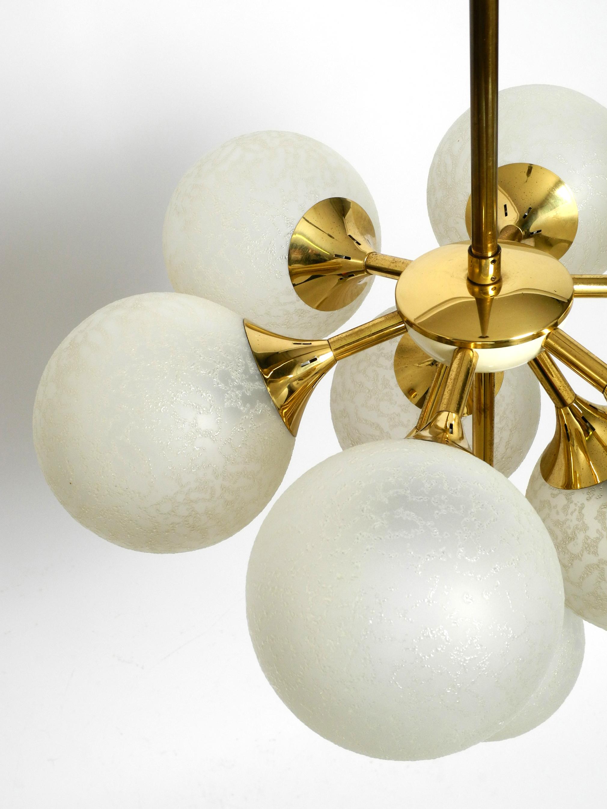 Beautiful rare 1960s Kaiser ceiling lamp with 10 spherical glass shades 1