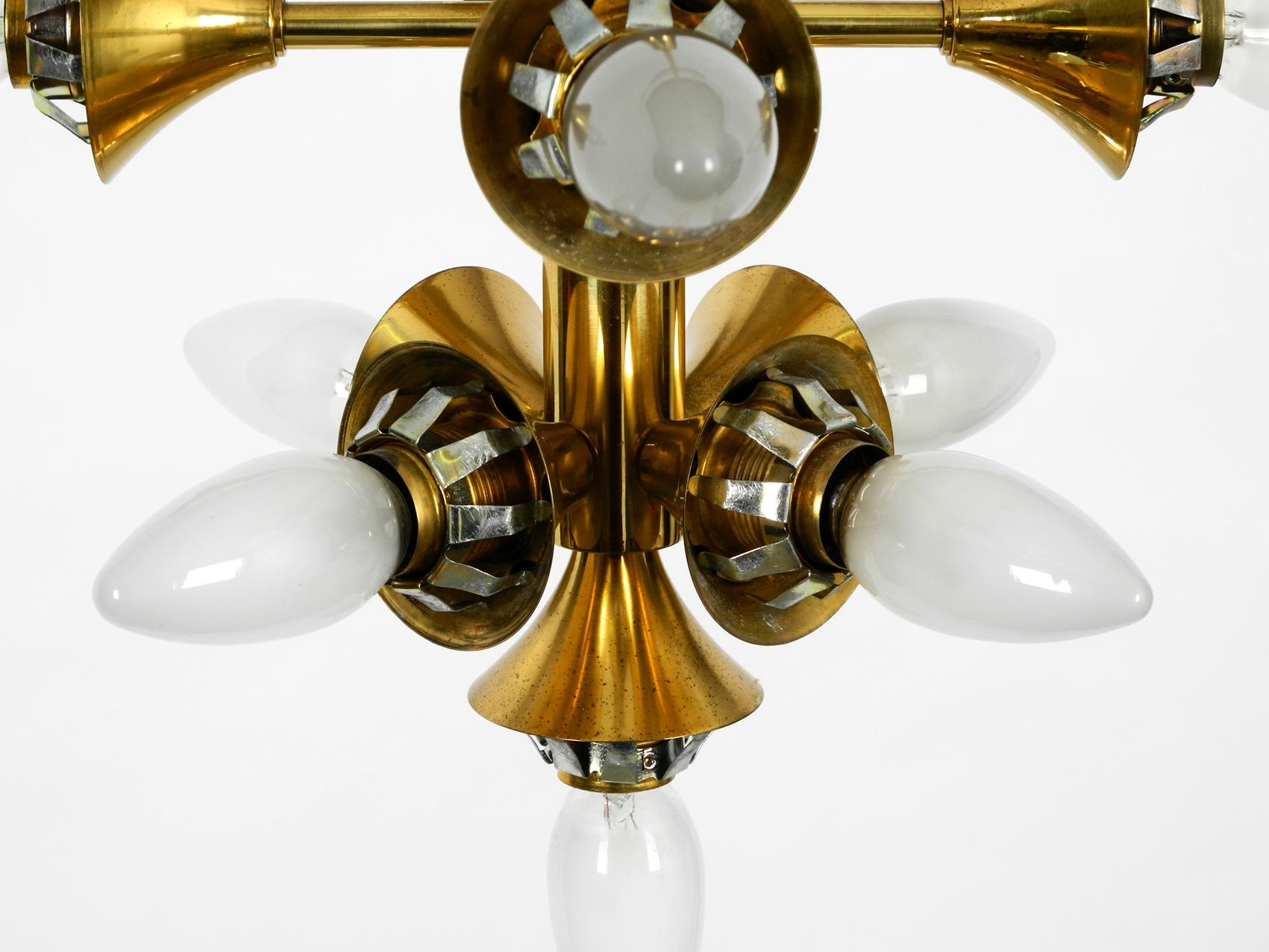Beautiful Rare 60s Kaiser Brass Ceiling Lamp with 9 Opaline Glasses 9