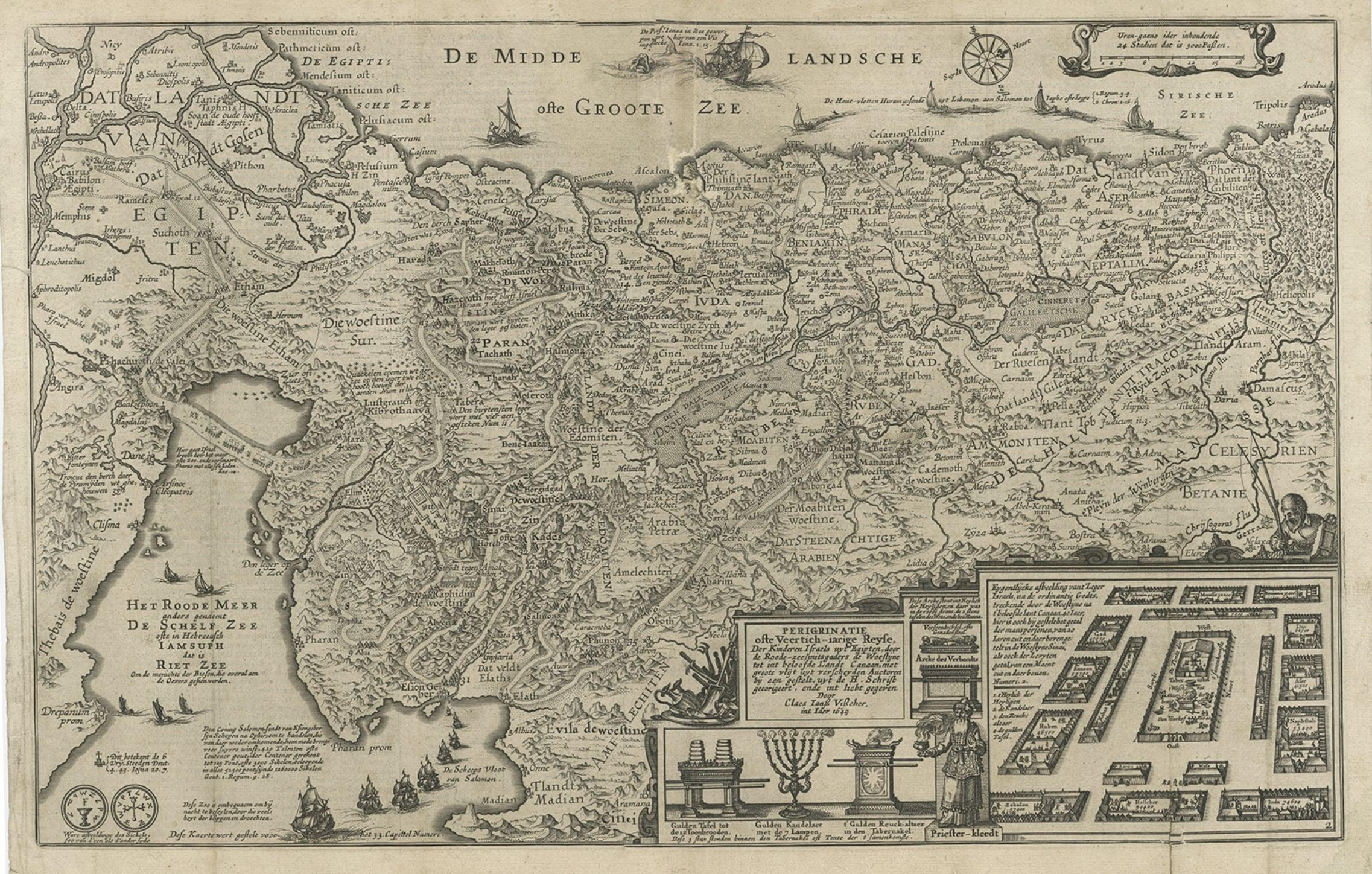 Schöne, seltene, antike Karte des Heiligen Landes, 1648 im Zustand „Gut“ im Angebot in Langweer, NL