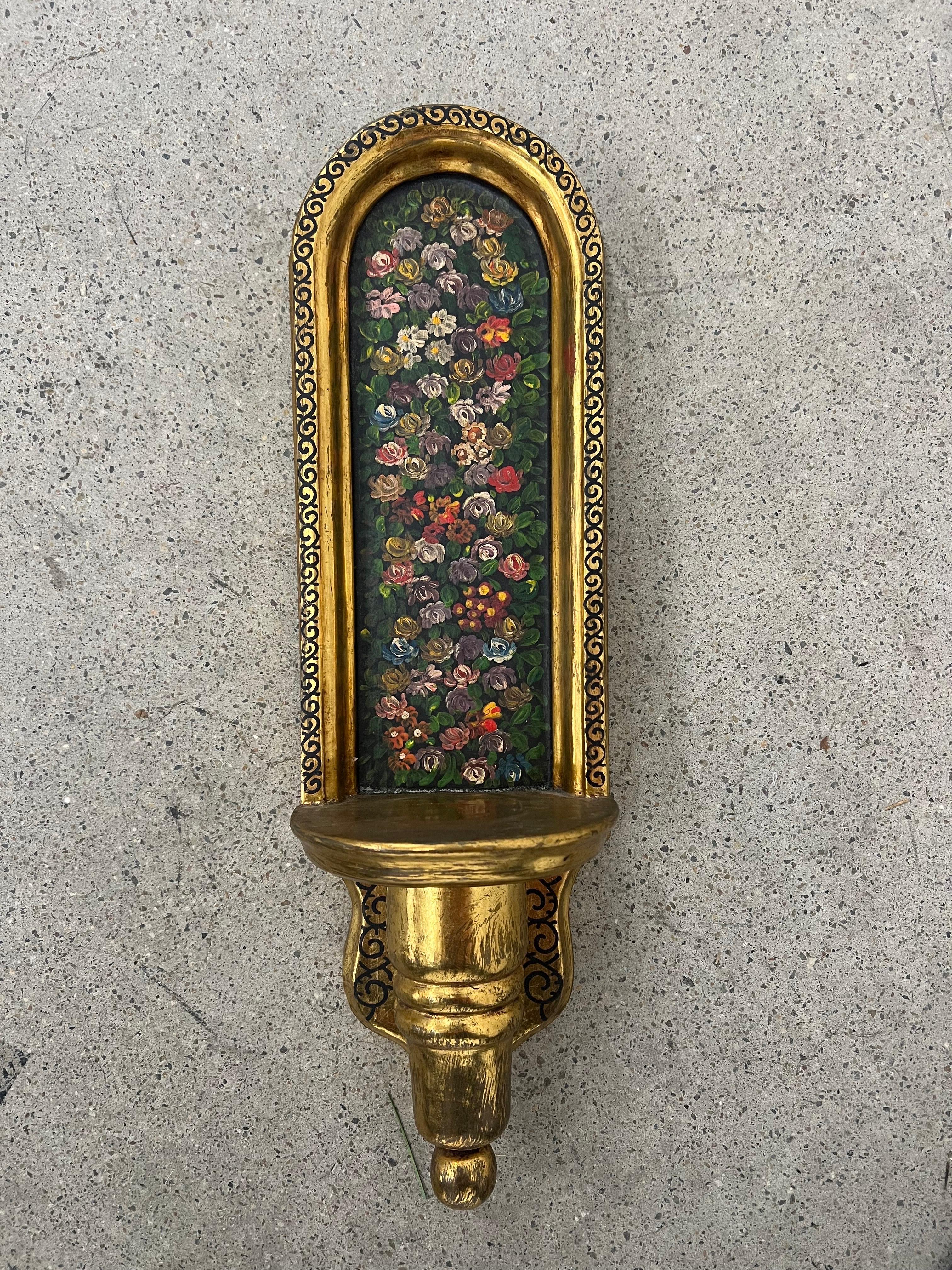 Beautiful & Rare Antique Mexican Wood Santos Wall Shelf Display Gilt by Cortes In Excellent Condition In San Diego, CA