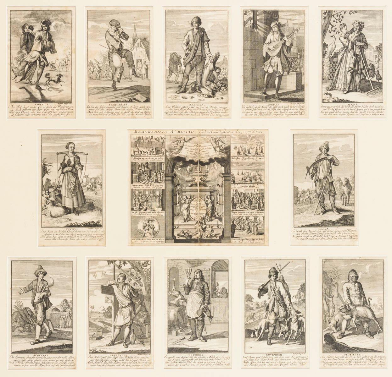 Beautiful collection of 13 engravings of 300 years old! Nicely framed. 

The maker Johann Christoph Weigel, known as Christoph Weigel the Elder (9 November 1654 – 5 February 1725), was a German engraver, art dealer and publisher. He was born at