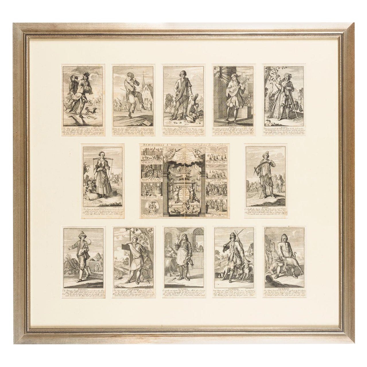 Magnifique calendrier de poche ancien rare pour l'année 1722, joliment encadré, vers 1721