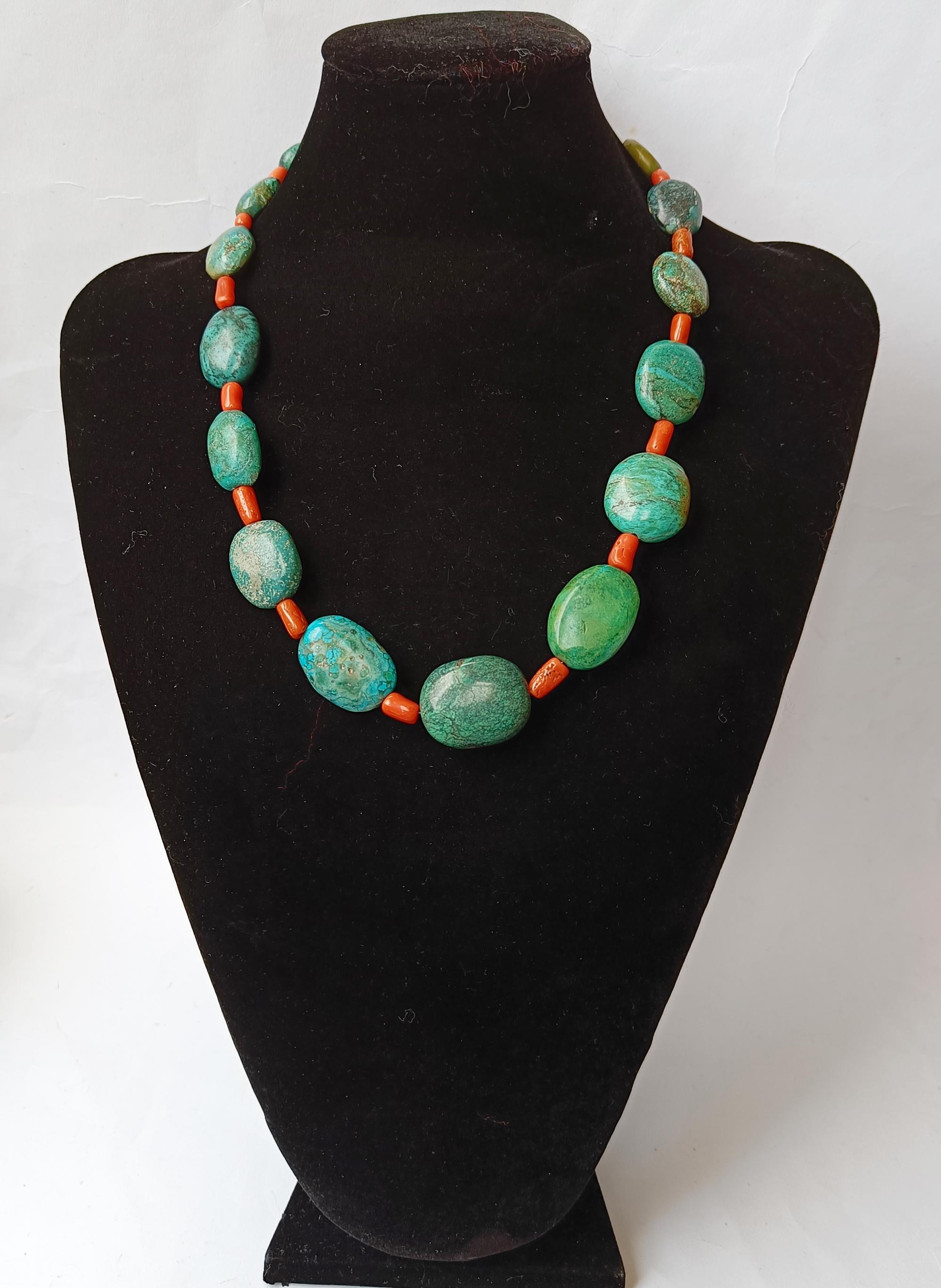 Vintage Ethnic Himalayan Tibetan Turquoise Coral  Necklace In Good Condition For Sale In London, GB