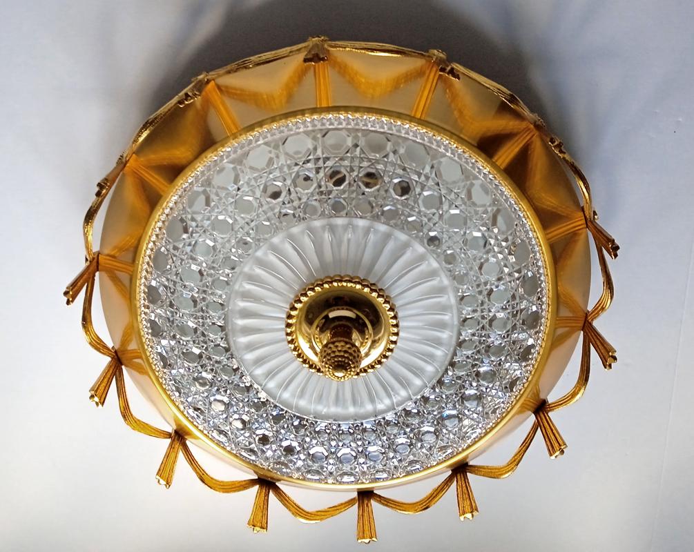 Very beautiful glass and gold plated metal flush mount.

Austria, 1960s/1970s
Lamp sockets: 2 x E27 (US E26).

