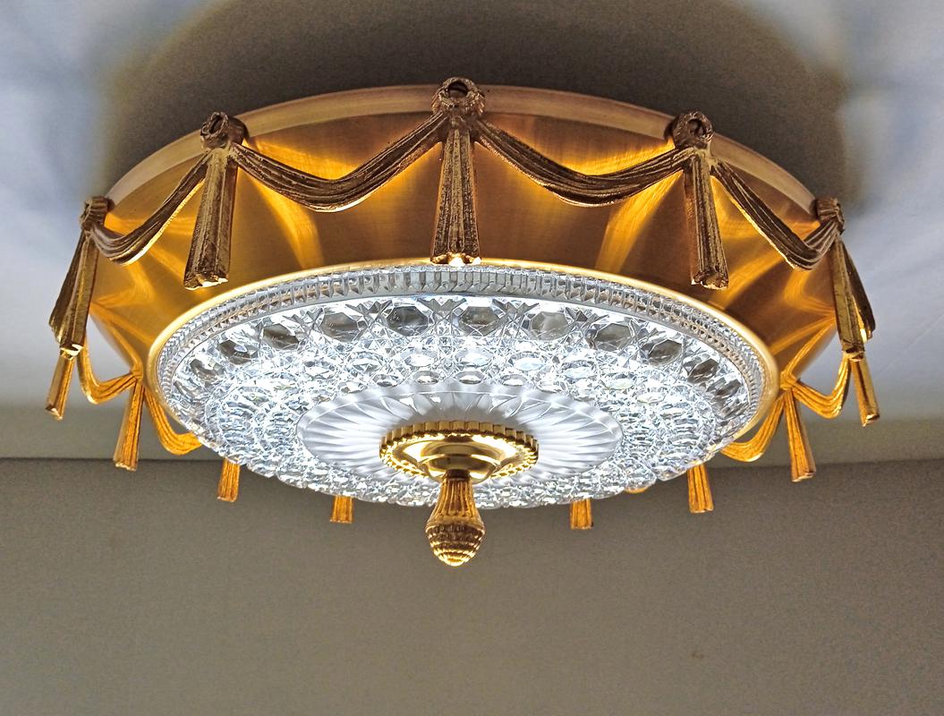 Mid-Century Modern Beautiful Rare Austrian Vintage Regency Gold-Plated Ceiling Light Chandelier For Sale