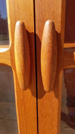 Beautiful Rare Ellipse Shape Teak Glass Door Cabinet