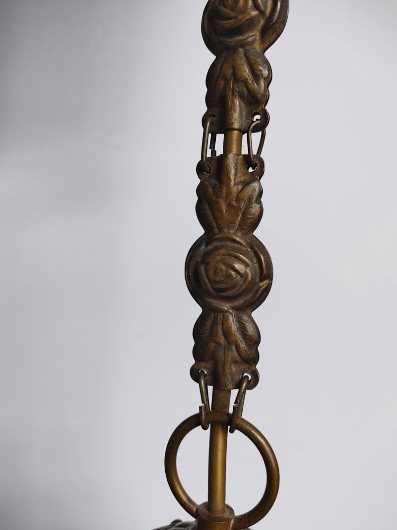 20th Century Beautiful Rare France Art Nouveau Glass and Brass Ceiling Pendant Light