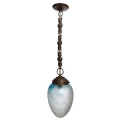 Beautiful Rare France Art Nouveau Glass and Brass Ceiling Pendant Light
