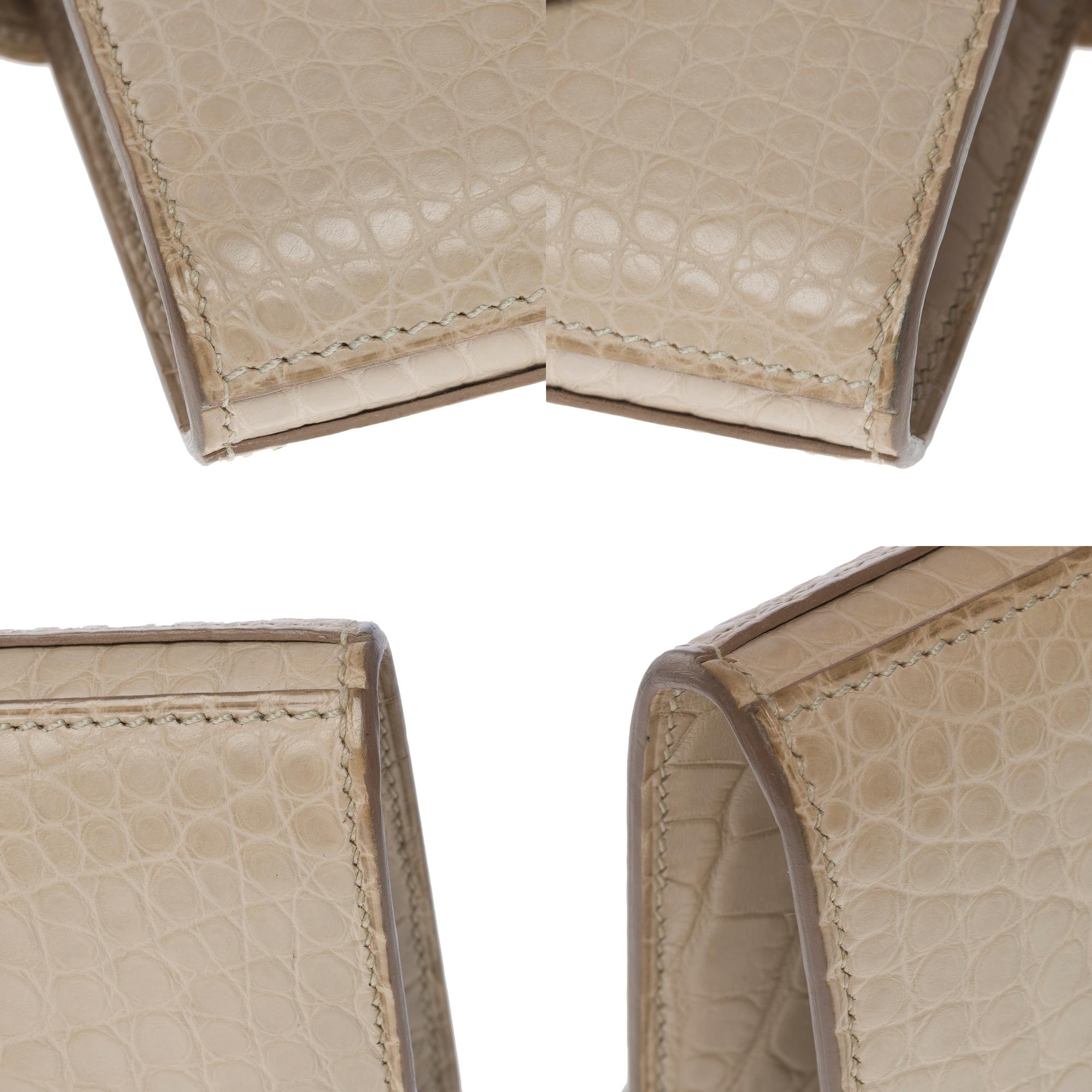 Schöne & seltene Hermès Kelly Brieftasche in Beton (Beton) Alligator, SHW im Angebot 6