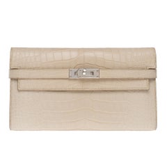 Beautiful & Rare Hermès Kelly Wallet in Beton (concrete) Alligator, SHW