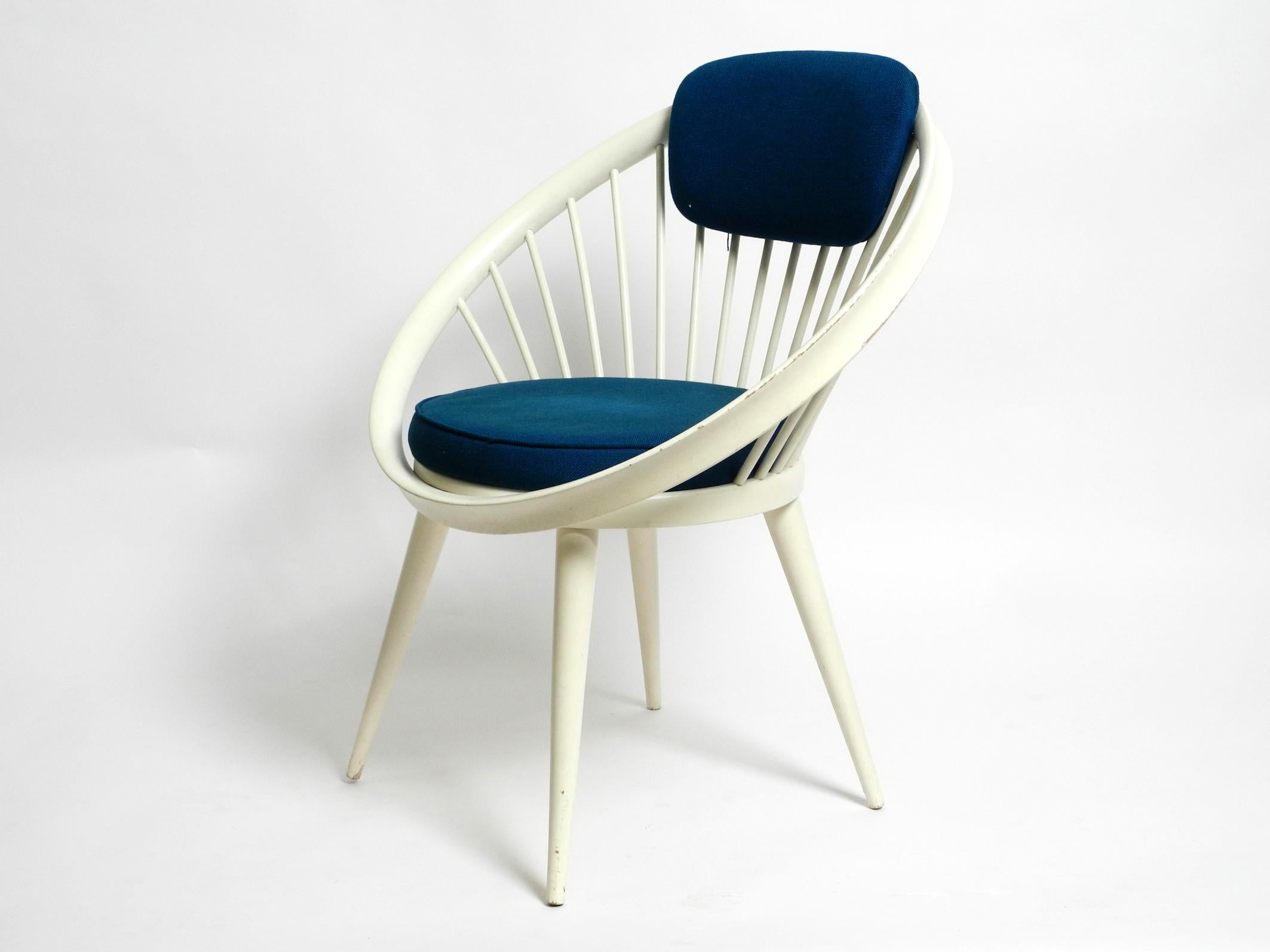 Beautiful rare original 1950s Circle Chair by Yngve Ekström for Swedese. Made in Sweden.
Solid wood frame painted white with original upholstery in dark blue.
Very nice, typical Scandinavian Mid Century design, super comfortable and very