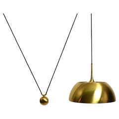 Beautiful rare original 1970s Florian Schulz brass pendant light with pulley sys