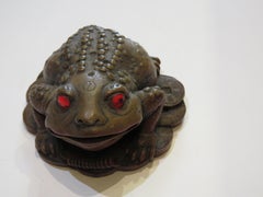 Beautiful Rare Original Estate Sparkling Crystal Ruby Frog Money Bank