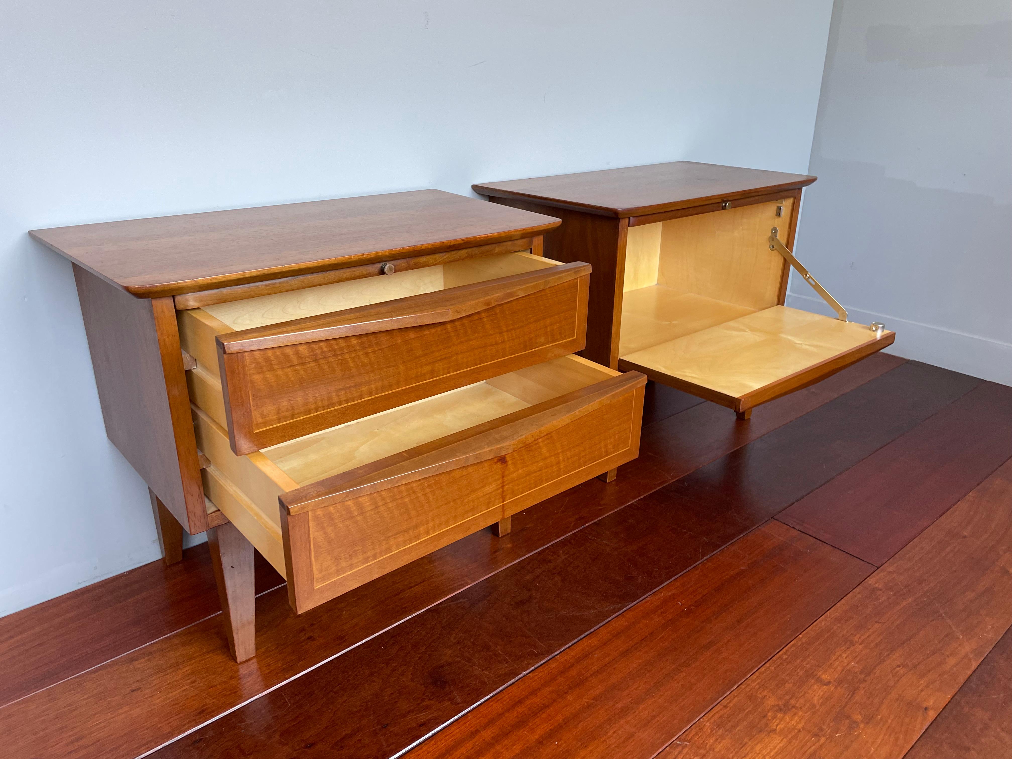 Hand-Crafted Beautiful & Rare Pair Of Handmade Midcentury Modern Nightstands / Bedside Tables