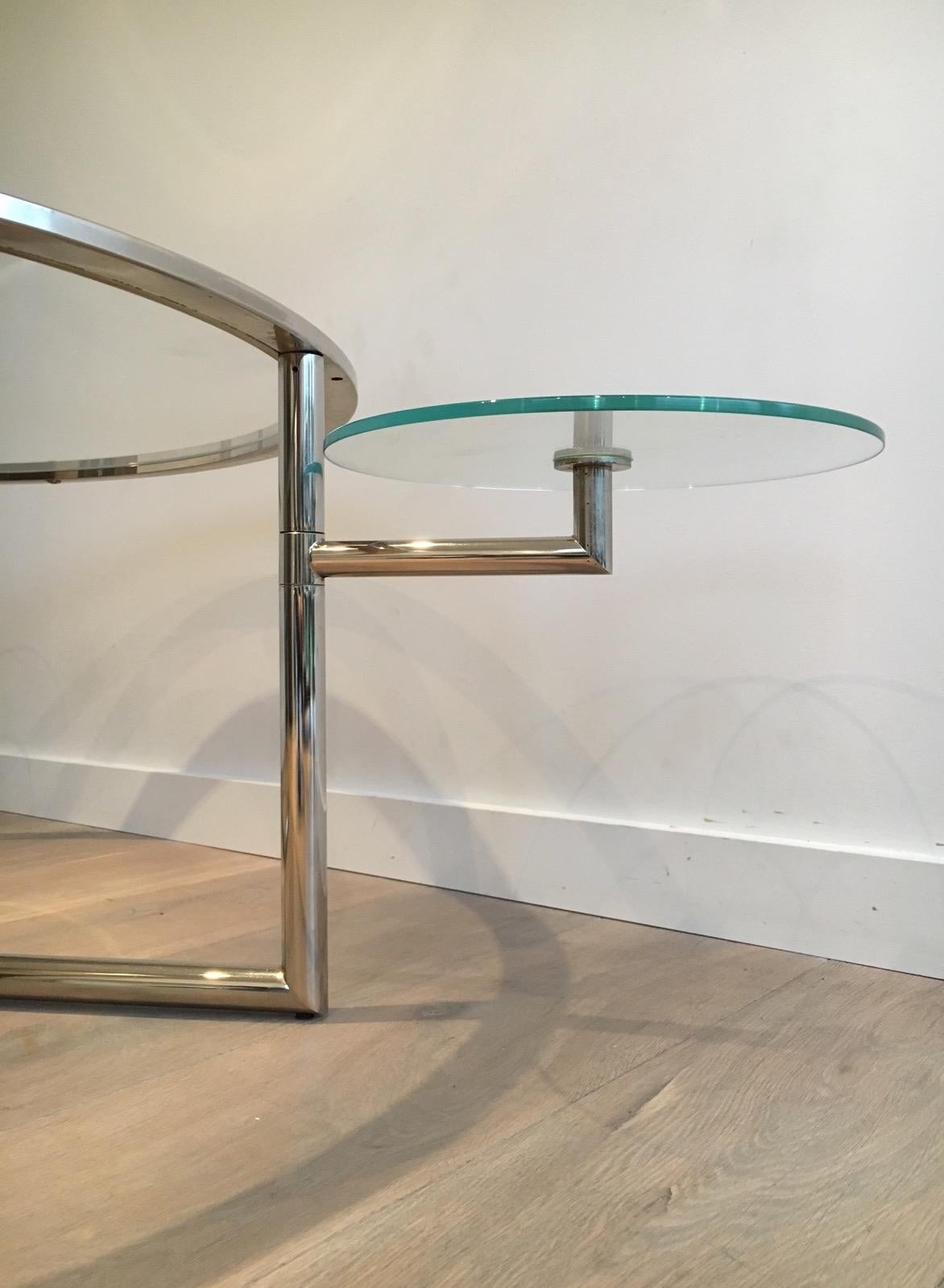 Beautiful Rare Round Chrome Coffee Table with Removable Round Glass Shelves 4