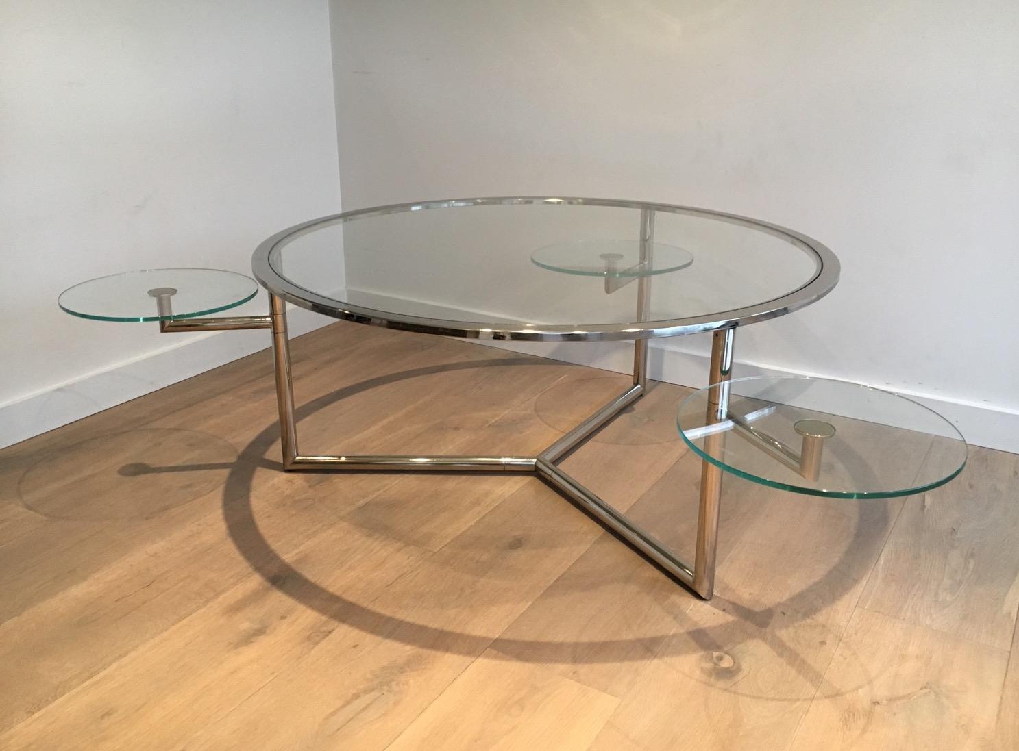 Beautiful Rare Round Chrome Coffee Table with Removable Round Glass Shelves 6