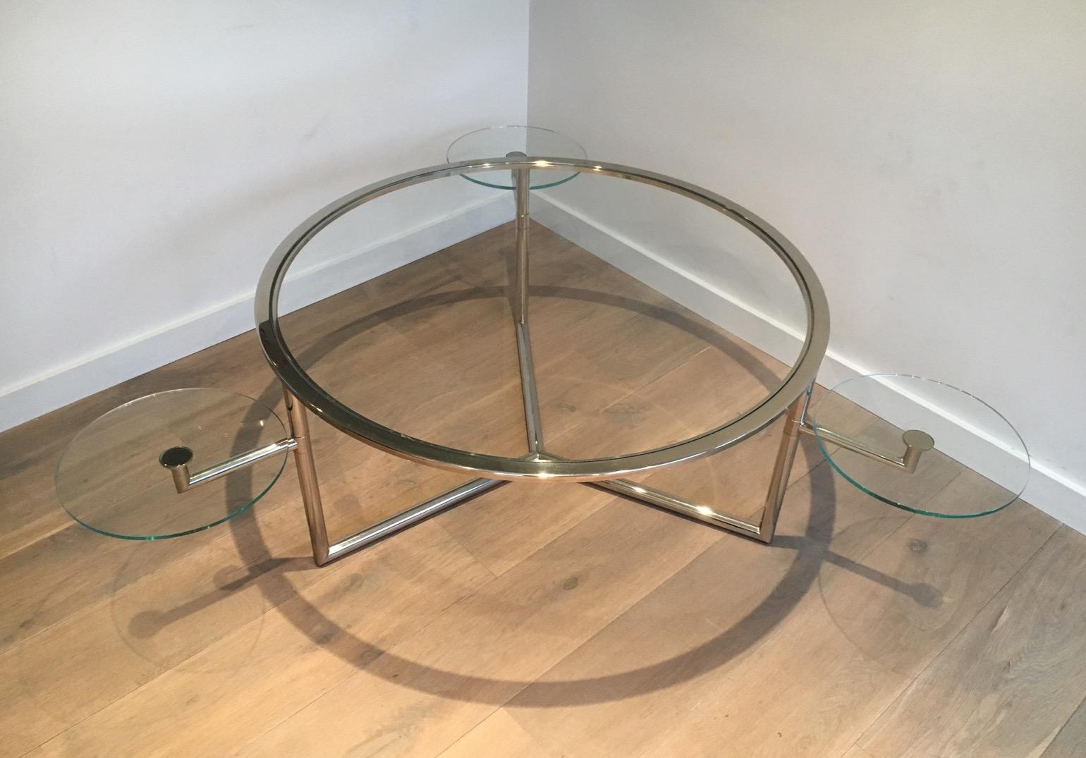 Beautiful Rare Round Chrome Coffee Table with Removable Round Glass Shelves 7