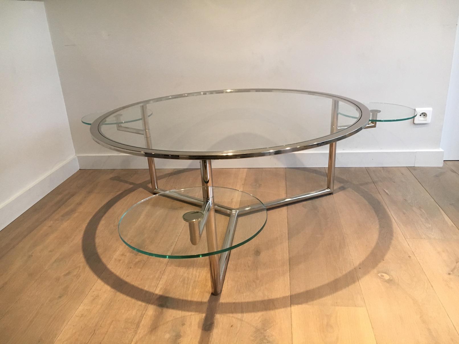 Beautiful Rare Round Chrome Coffee Table with Removable Round Glass Shelves 8