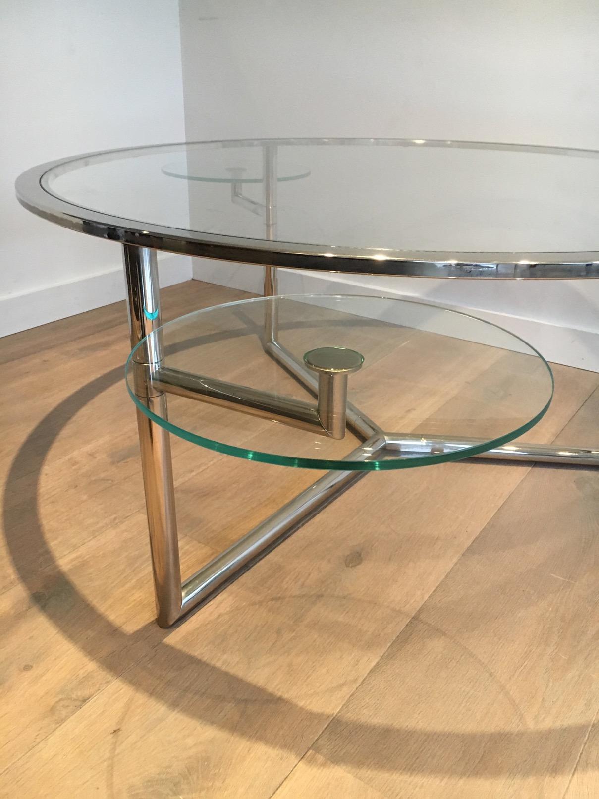 Beautiful Rare Round Chrome Coffee Table with Removable Round Glass Shelves 9