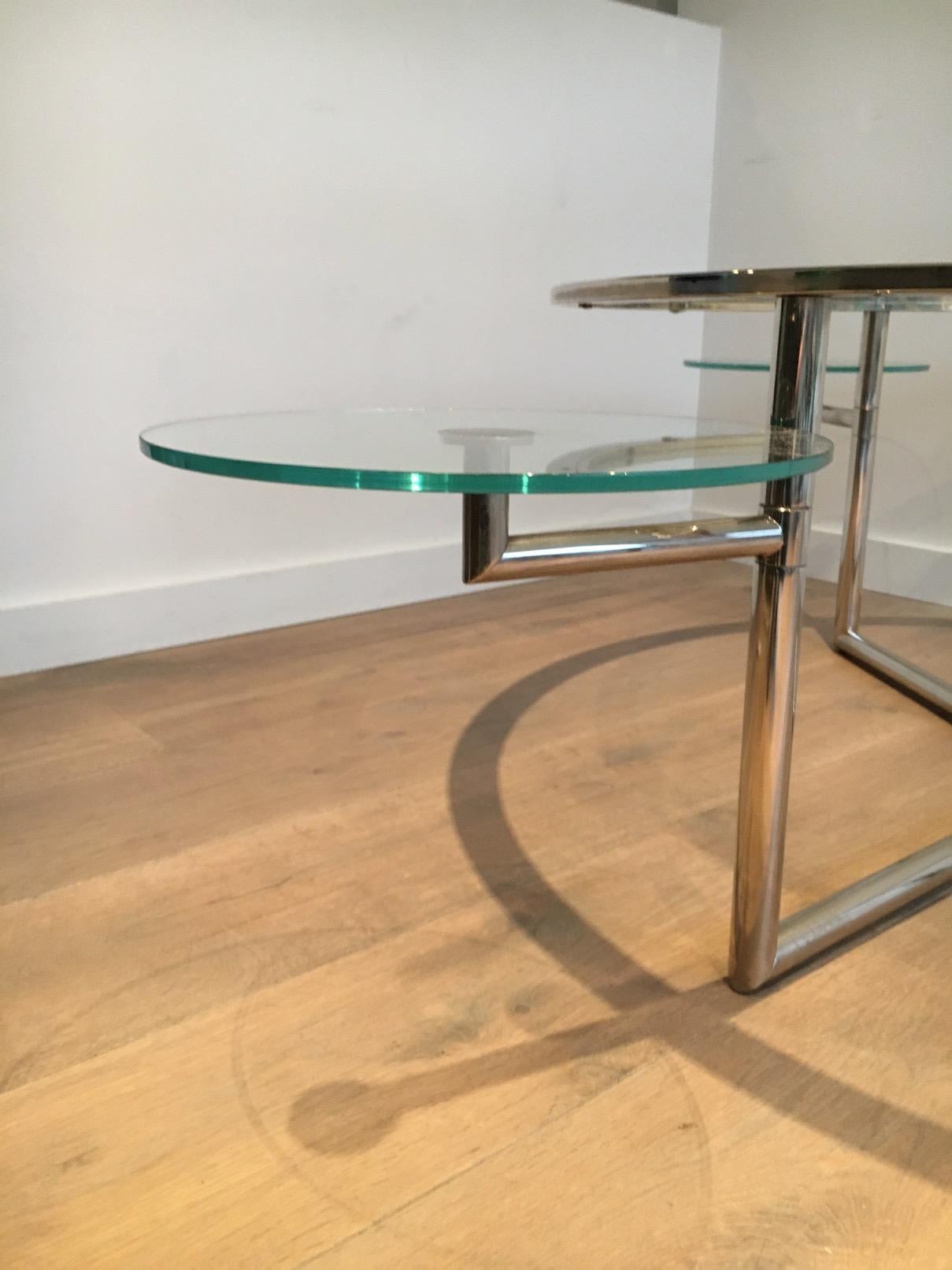 Beautiful Rare Round Chrome Coffee Table with Removable Round Glass Shelves 10